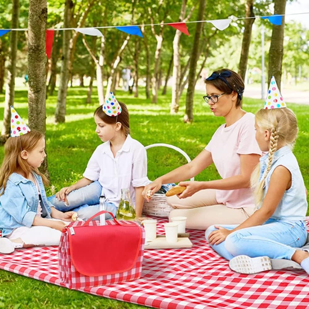 LRUUIDDE Oversize Picnic Beach Blanket, 80”x80” Outdoor Waterproof Foldable Sandproof Blankets Plaid Picnic Mat for Beach Camping on Grass Picnic Blankets (RED, 80x80in)