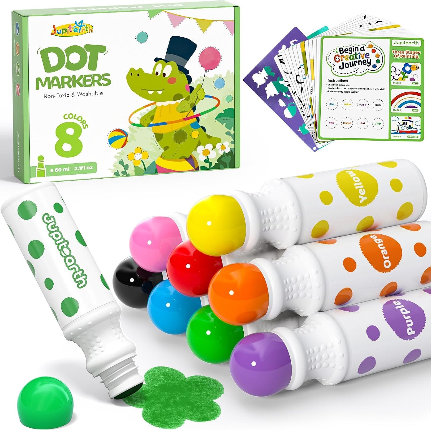 JUPITEARTH 22 PCS Dot Markers for Kids, Washable Dot Paints, 8 Colors