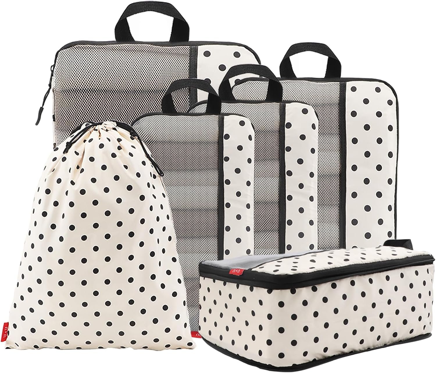 U+U 6 Set Compression Packing Cubes, Travel Organizers (Polka Dot)