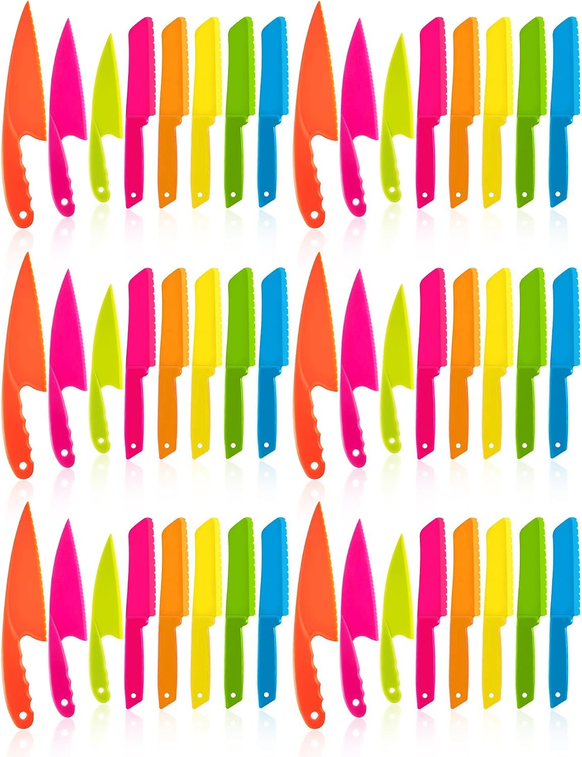 JOVITEC 48 Pcs Kid Cooking Kitchen Knife Set, Plastic Serrated Edges Children’s Safe Nylon Knives for Cutting Fruit Bread Cake Salad Lettuce Kids Cooking Supply