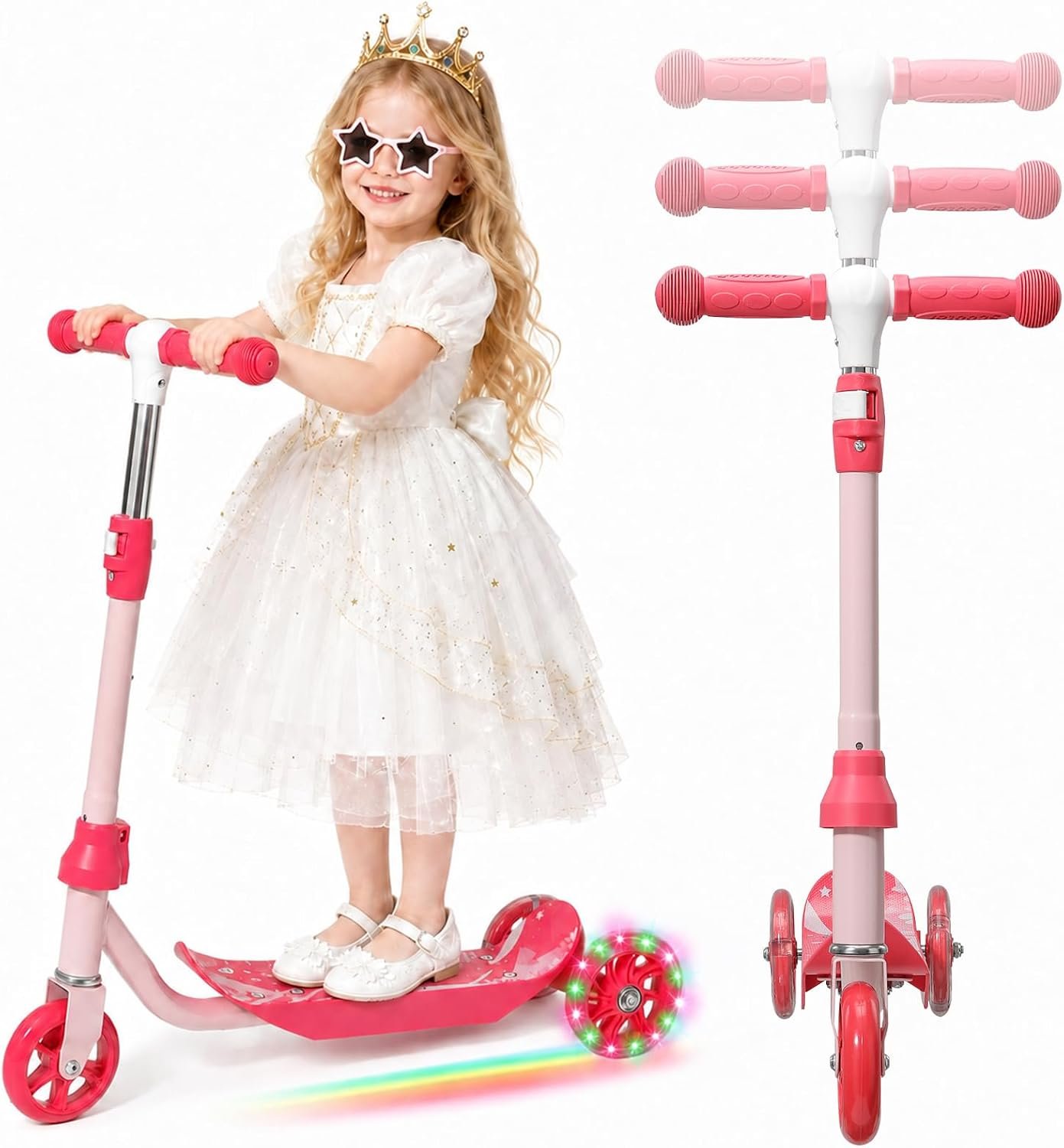 3 Wheel Kids Scooter for Boys & Girls Ages 3-7, Colorful LED Light-Up Wheels, 3-Level Adjustable Handlebar, Heavy-Duty Metal Frame, Wide Non-Slip Deck, 110 lbs Weight Capacity, Birthday Gift