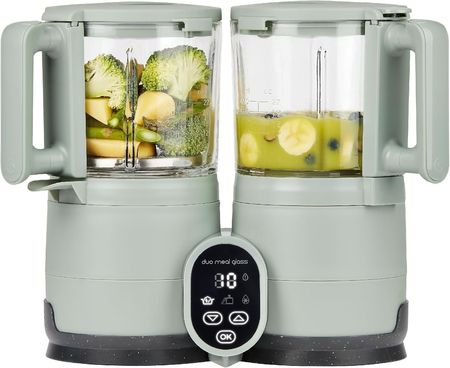 Babymoov Duo Meal Glass Pro, 4-in-1 Baby Food Processor & Steamer, Sage