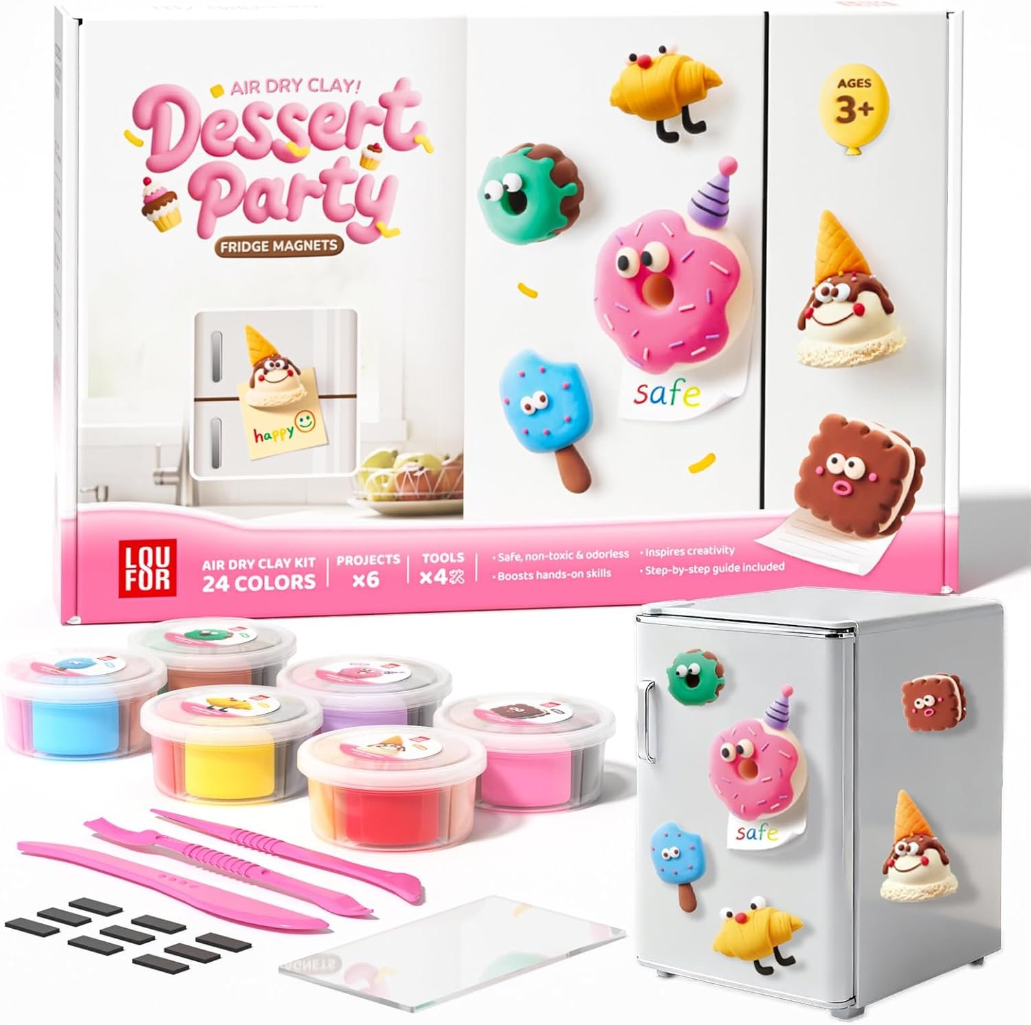 Air Dry Clay Kit for Kids – 6 Boxes Fridge Magnets Craft Set