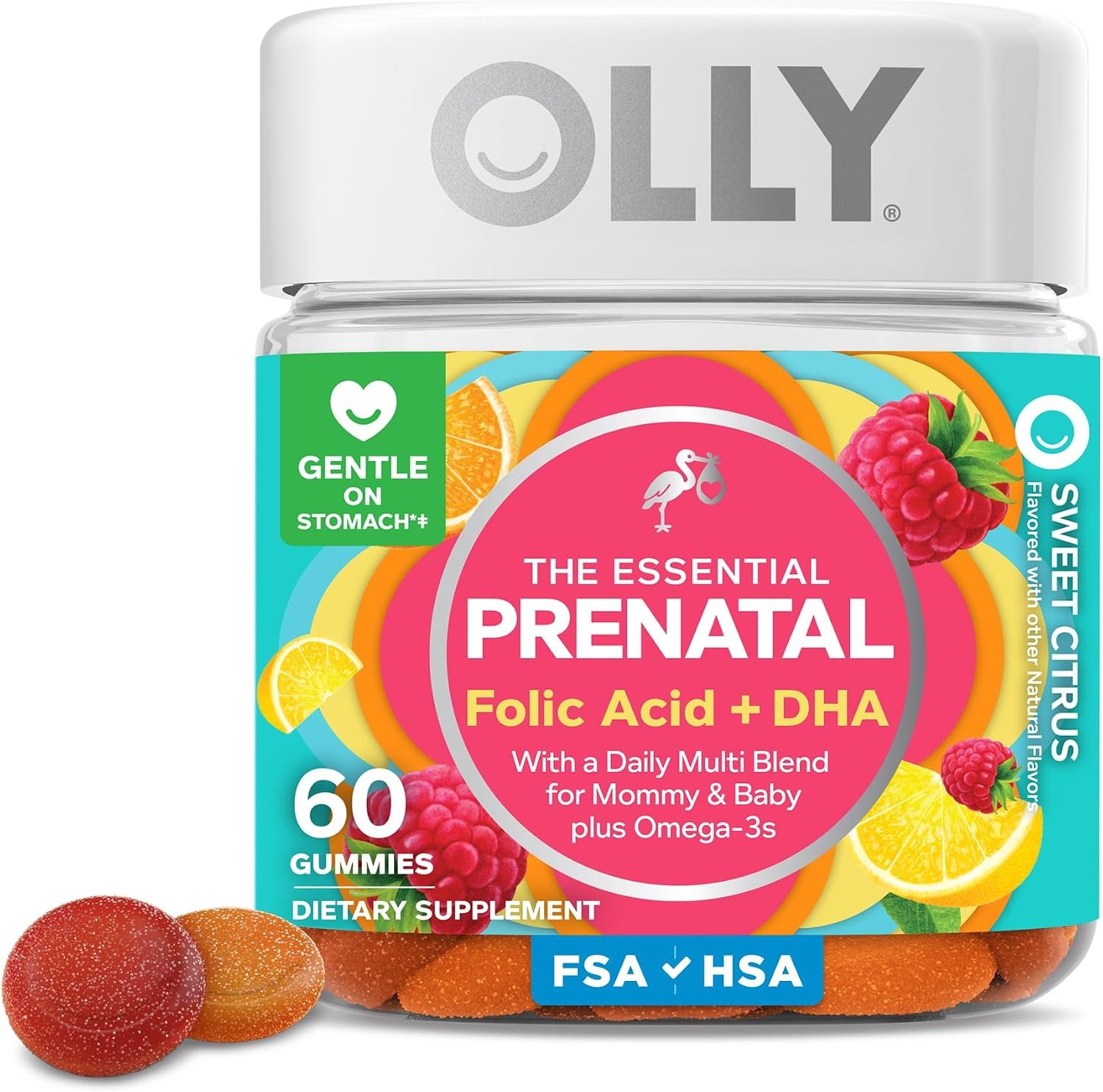 OLLY Prenatal Multivitamin Gummy, Daily Blend for Mommy & Baby – 60 Count