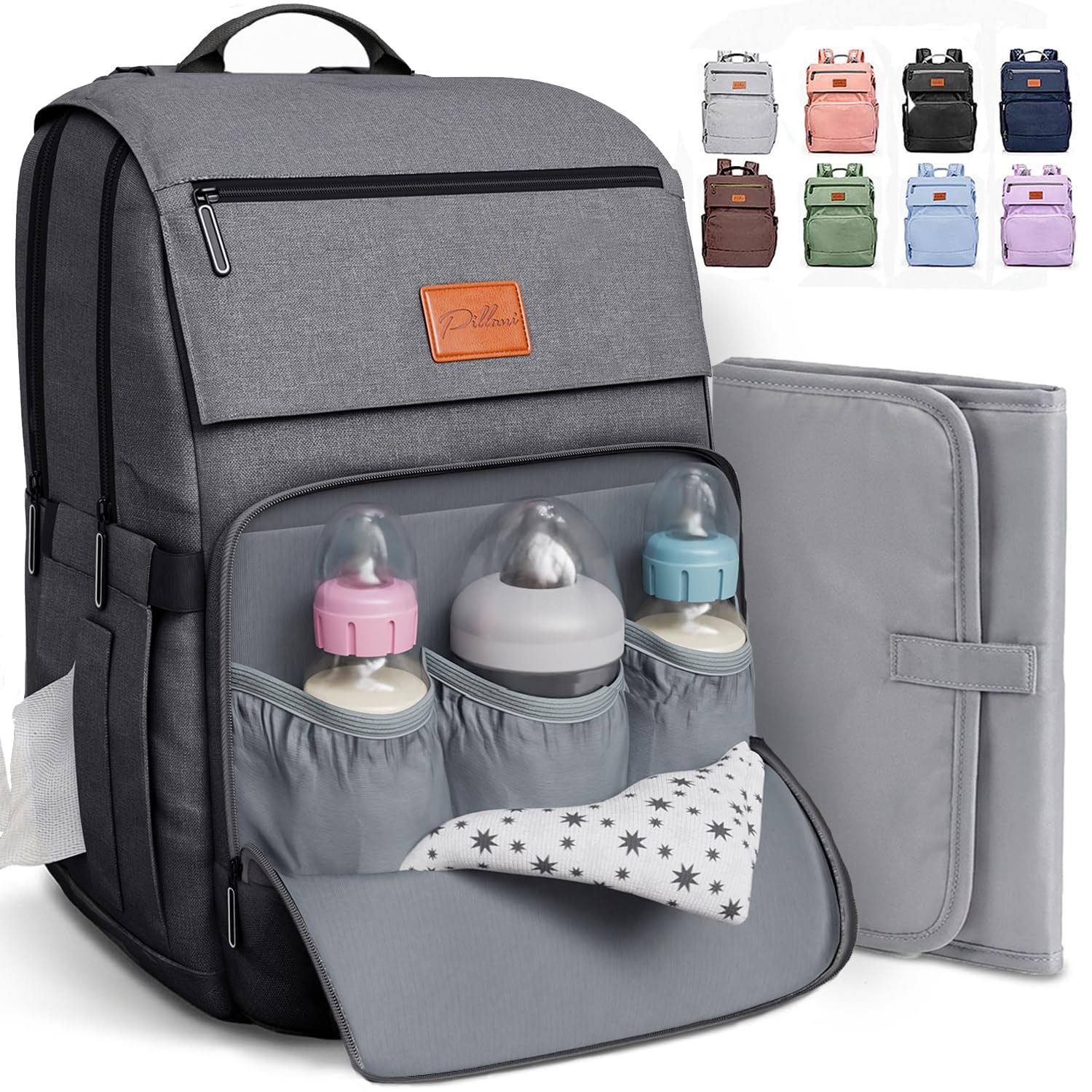 Pillani Baby Diaper Bag Backpack – Baby Bag for Girls & Boys, Large Waterproof Diaper Backpack – Baby Shower Gifts for Boys & Registry Must Haves – Travel Diaper Bags with Changing Pad – Newborn Stuff