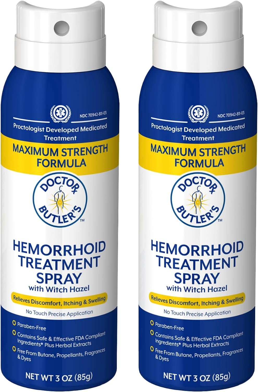Doctor Butler’s Hemorrhoid Spray – Hemorrhoid Treatment and Medicated Cleansing Solution with Witch Hazel and Aloe Vera to Help withDiscomfort, Itch Relief and Swelling* (3oz, 2pk)