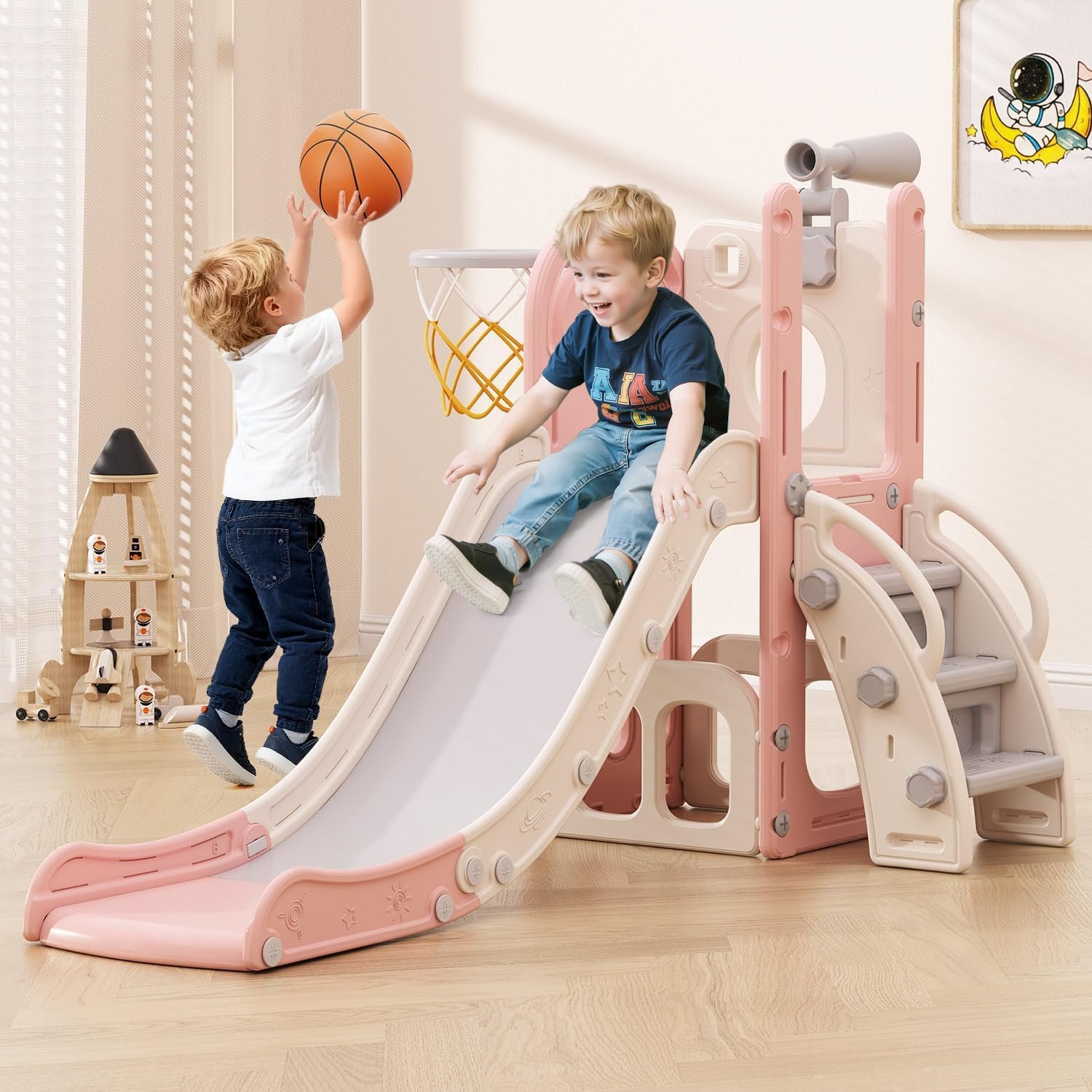 Babytronic 6-in-1 Toddler Slide for Kids 1-3, Baby Indoor Climber Playset