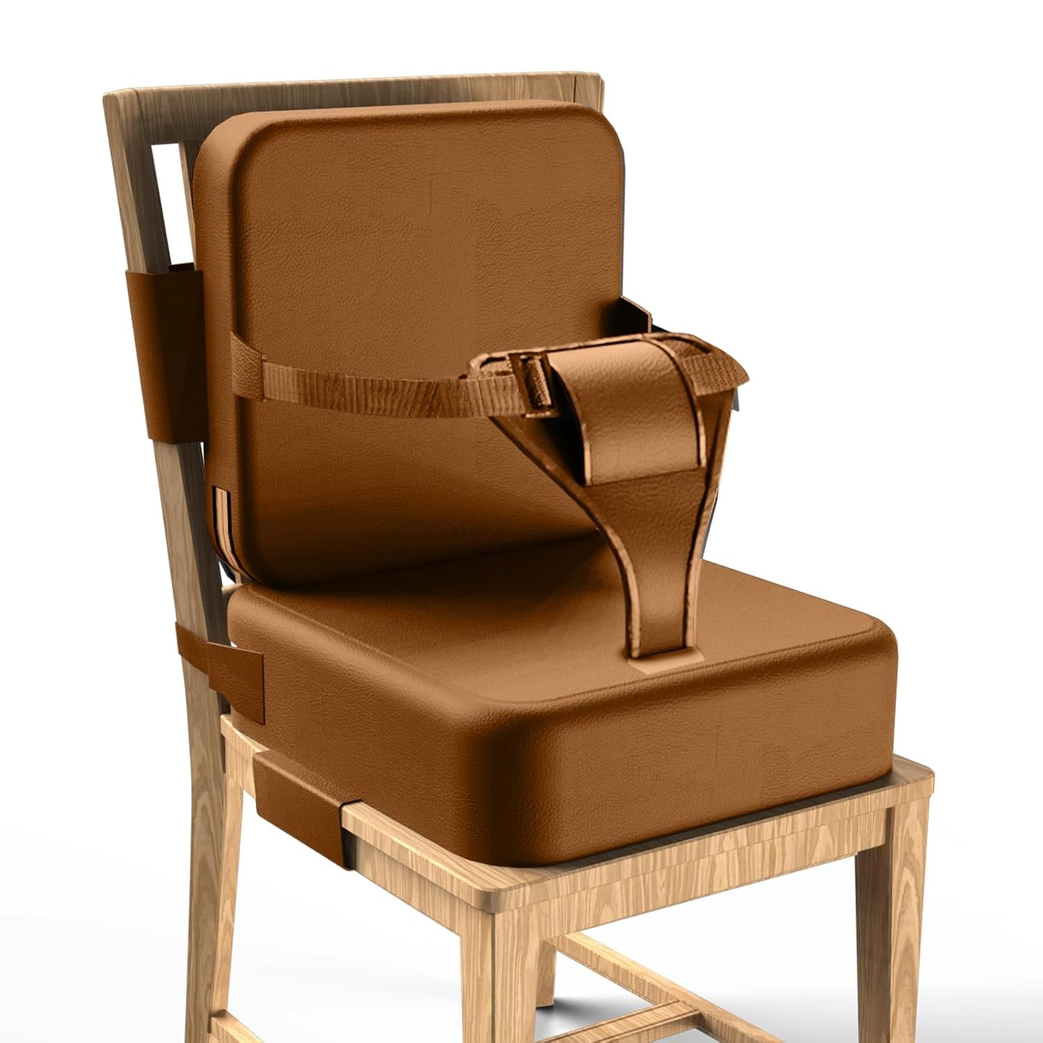 Toddler Booster Seat for Dining Table,Booster Seat for Kitchen Chair with Extended Straps, Portable with Safety Buckles,Suitable for Kids Aged 3-12 in Restaurants (Dark Brown)