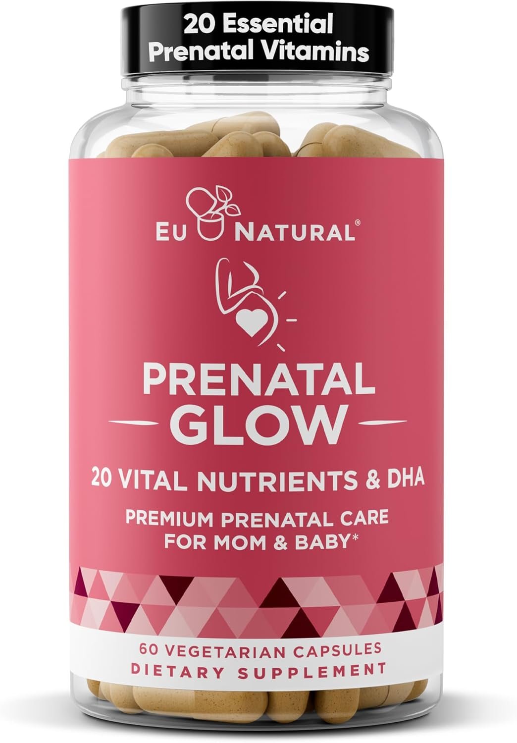 Glow Prenatal Vitamins for Women with Folate & DHA, 60 Vegetarian Capsules