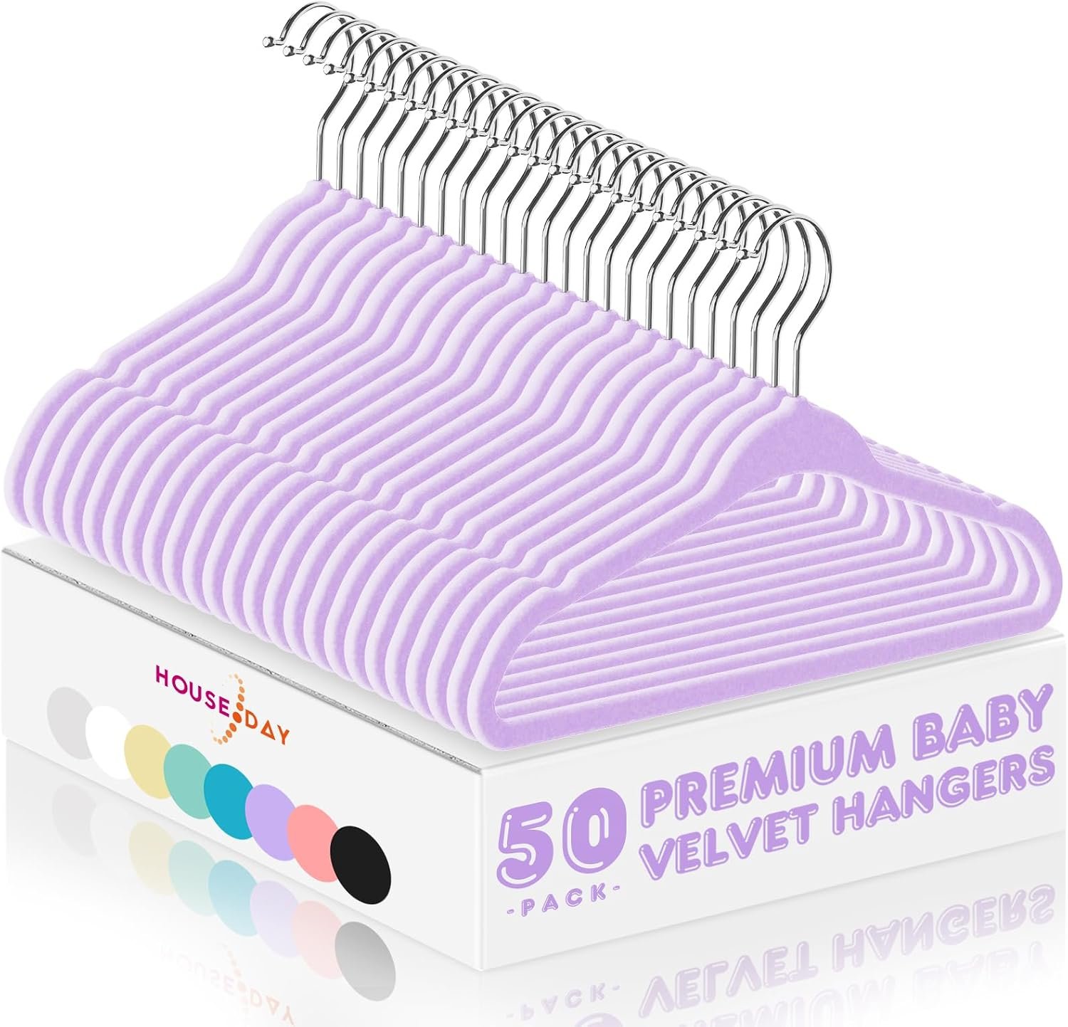 HOUSE DAY 11 Inch Velvet Baby Hangers, Premium Kids Hangers Lt-Purple 50 PC