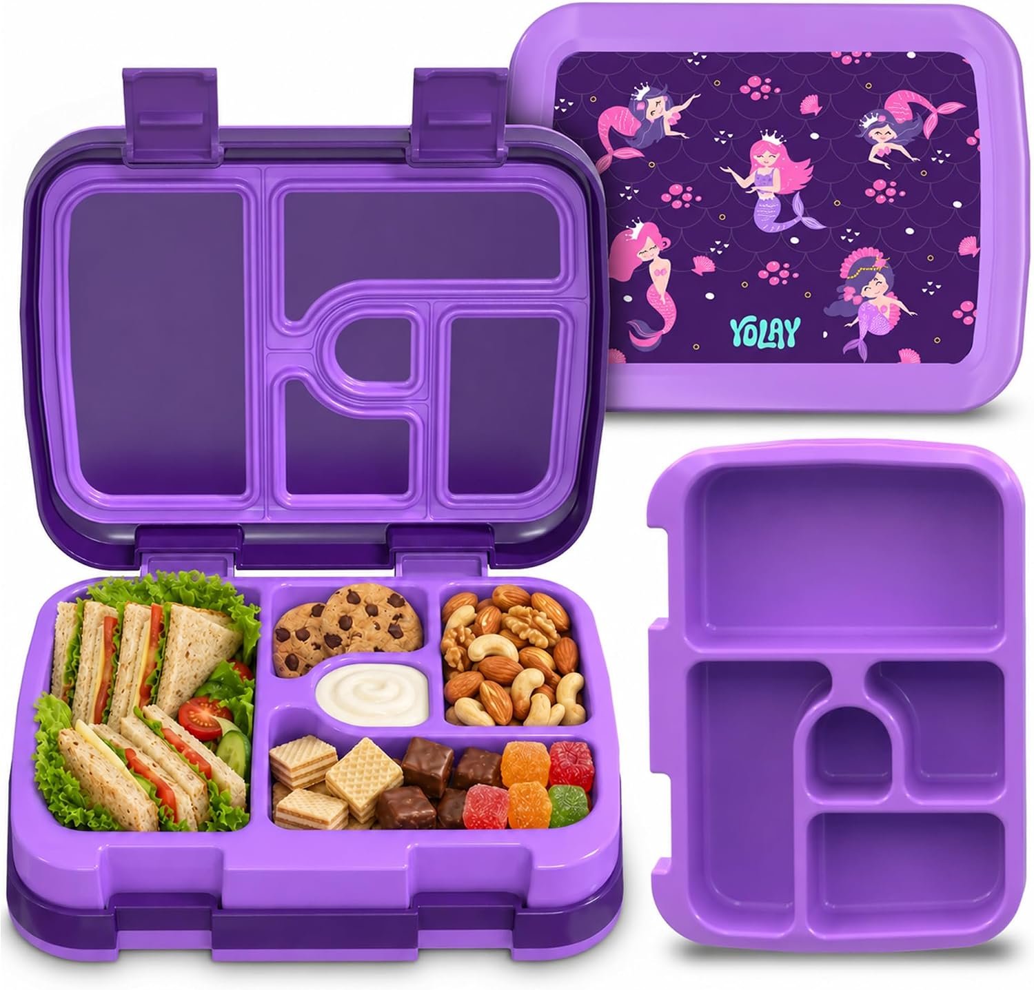 YOLAY Bento Box for Kids, 5-Compartment, Mermaid