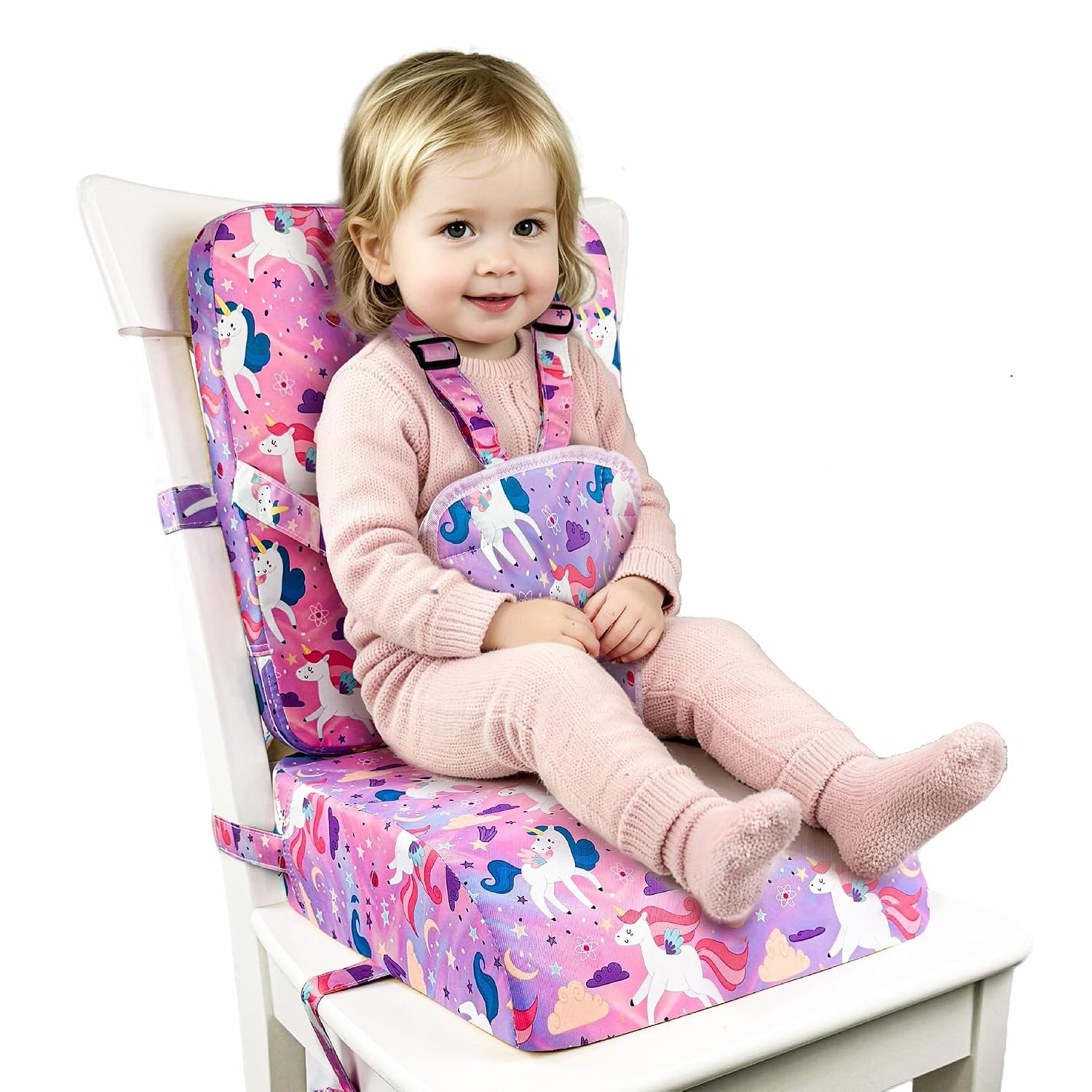 Toddler Booster Seat for Dining Table with Backrest & 5-Point Harness