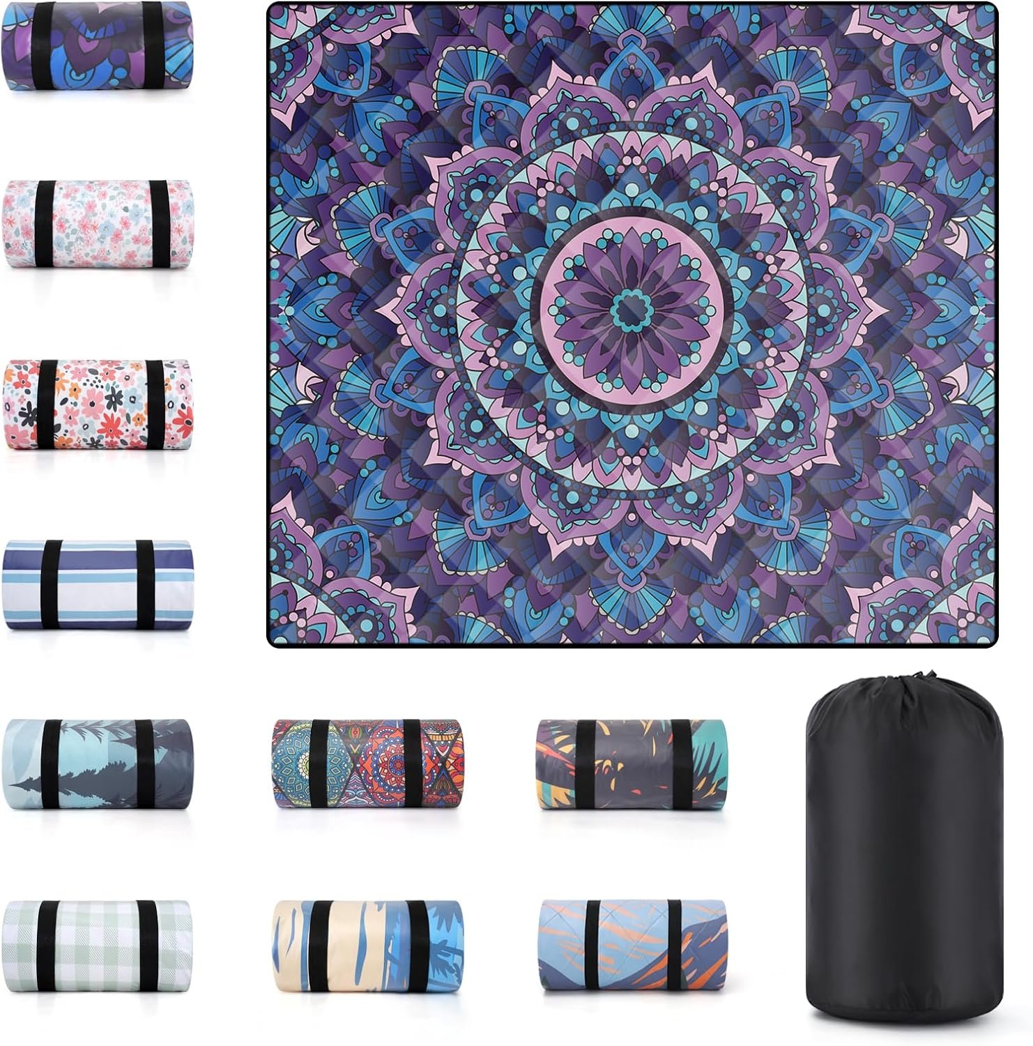 60×80″ Extra Large Picnic Blankets Waterproof Sandproof Couple Outdoor Beach Blanket Foldable Grass Park Lawn Concert Mat Summer Camping Essentials Rv Travel Vacation Accessories Festival Gift