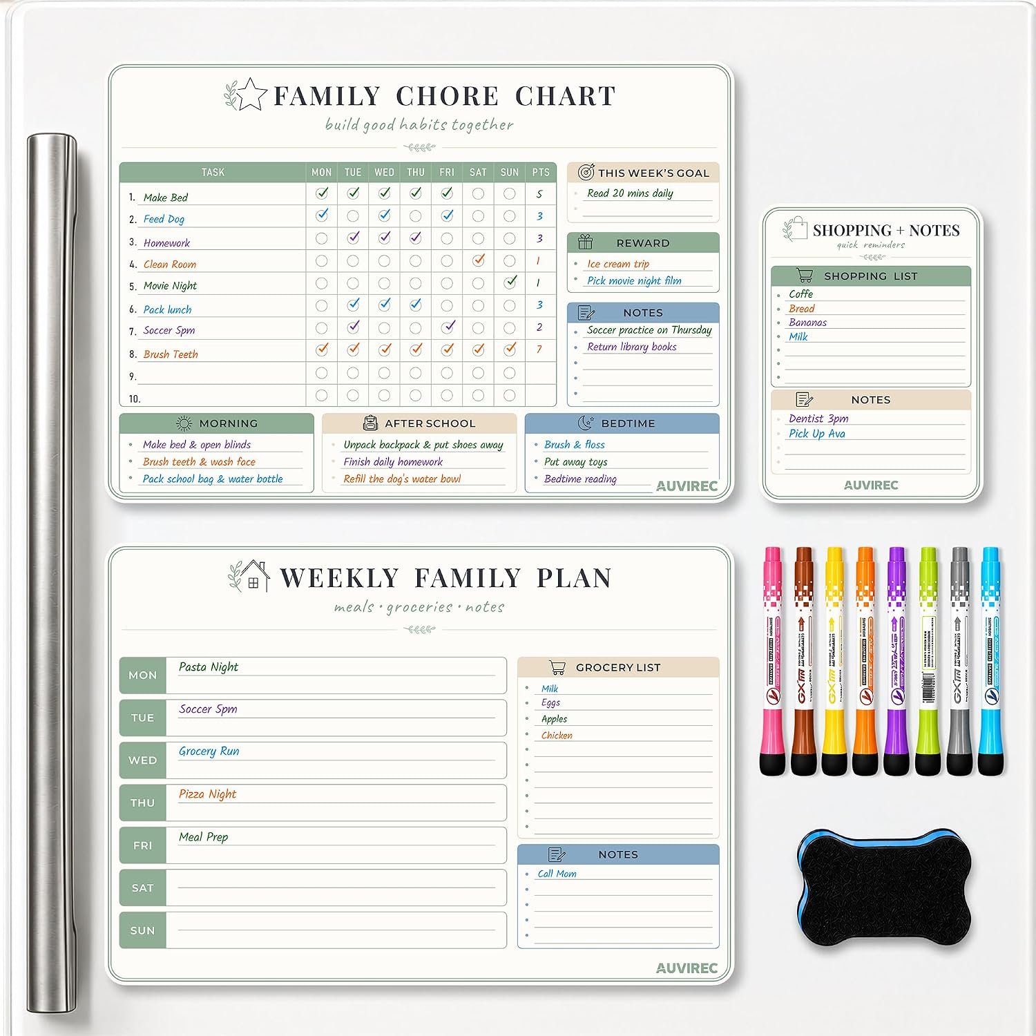 Magnetic Chore Chart for Kids & Family, Dry Erase Fridge Board Set
