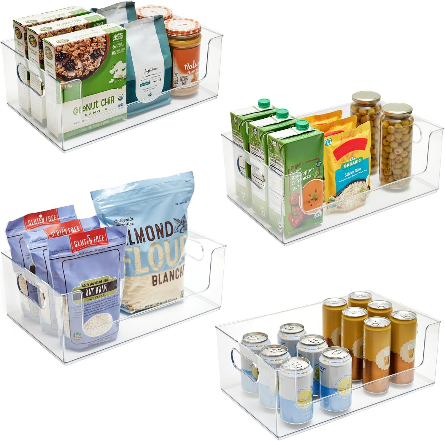 Open Front Pantry Cabinet Stacking Storage Home Bin 16″x10″x6″, 4 Pack