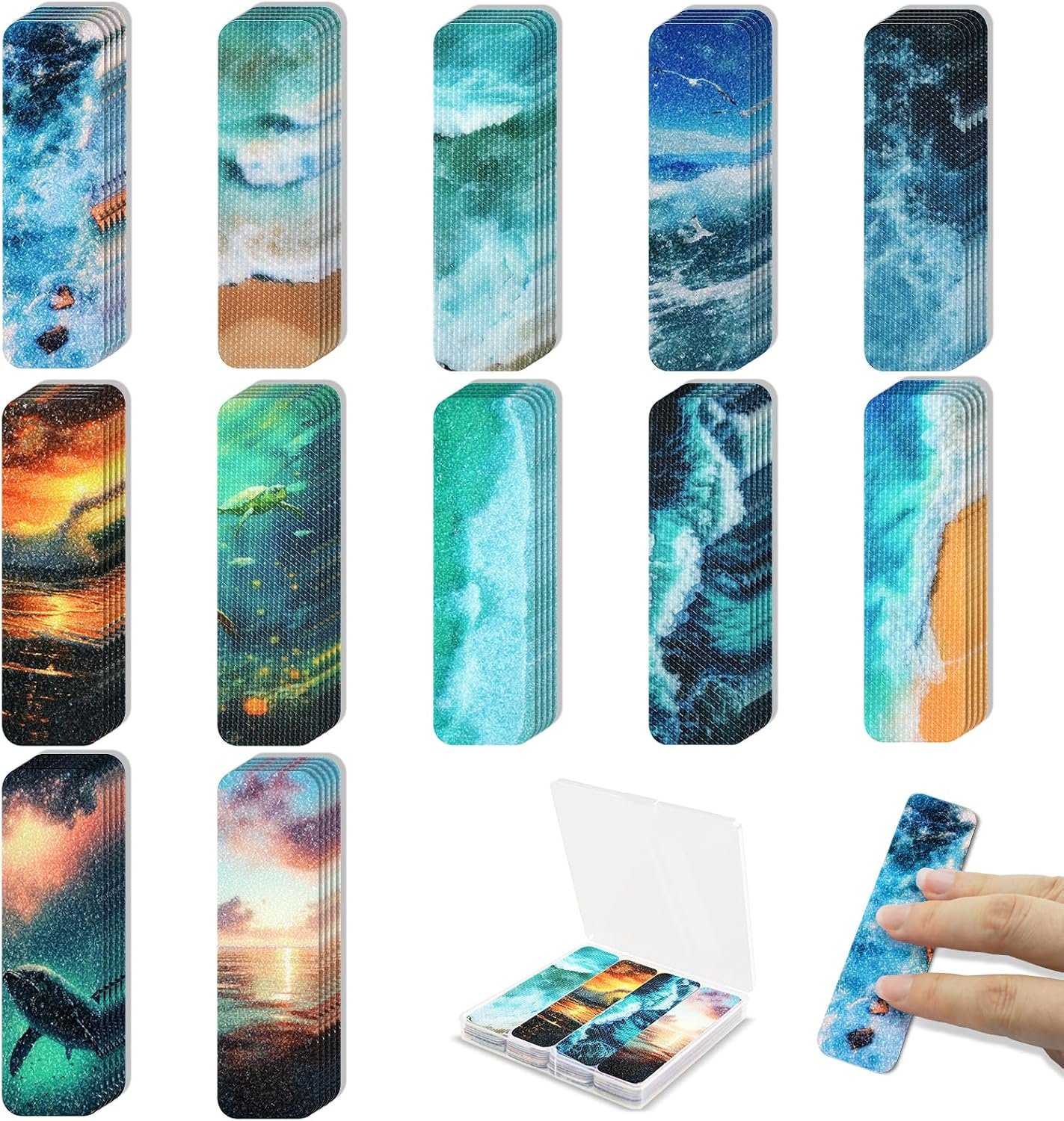 48 Pieces Anxiety Sensory Stickers with Storage Box – Sensory Strips 2 Textured Surface Adhesives Fidget Strips for Office & Classroom Desk Relieve Adult & Teen Stress (Ocean Style)