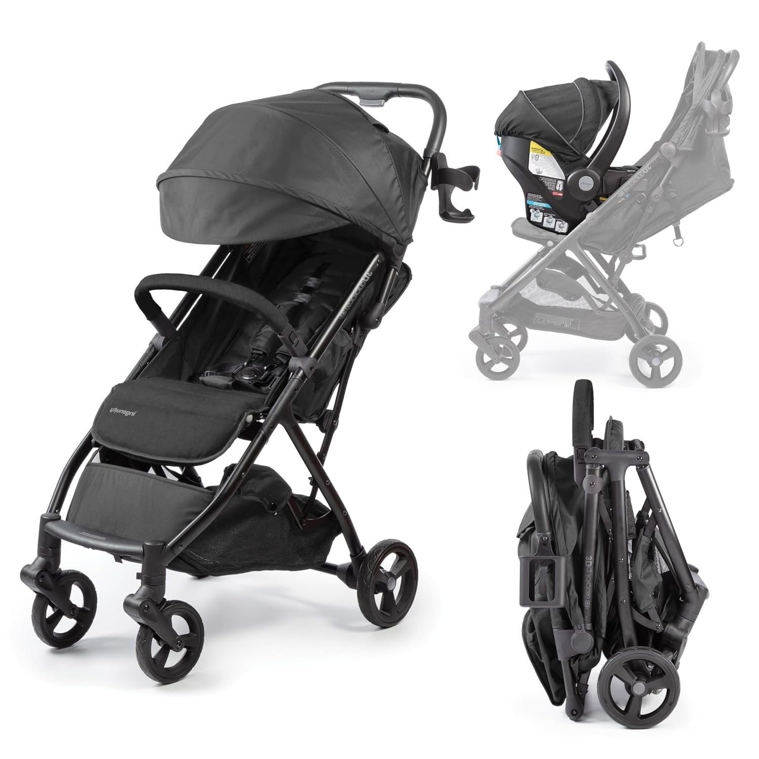 Ingenuity 3Dquickclose CS+ Compact Fold Stroller – Lightweight Stroller with Oversized Canopy, Extra-Large Storage and Compact Fold, Black