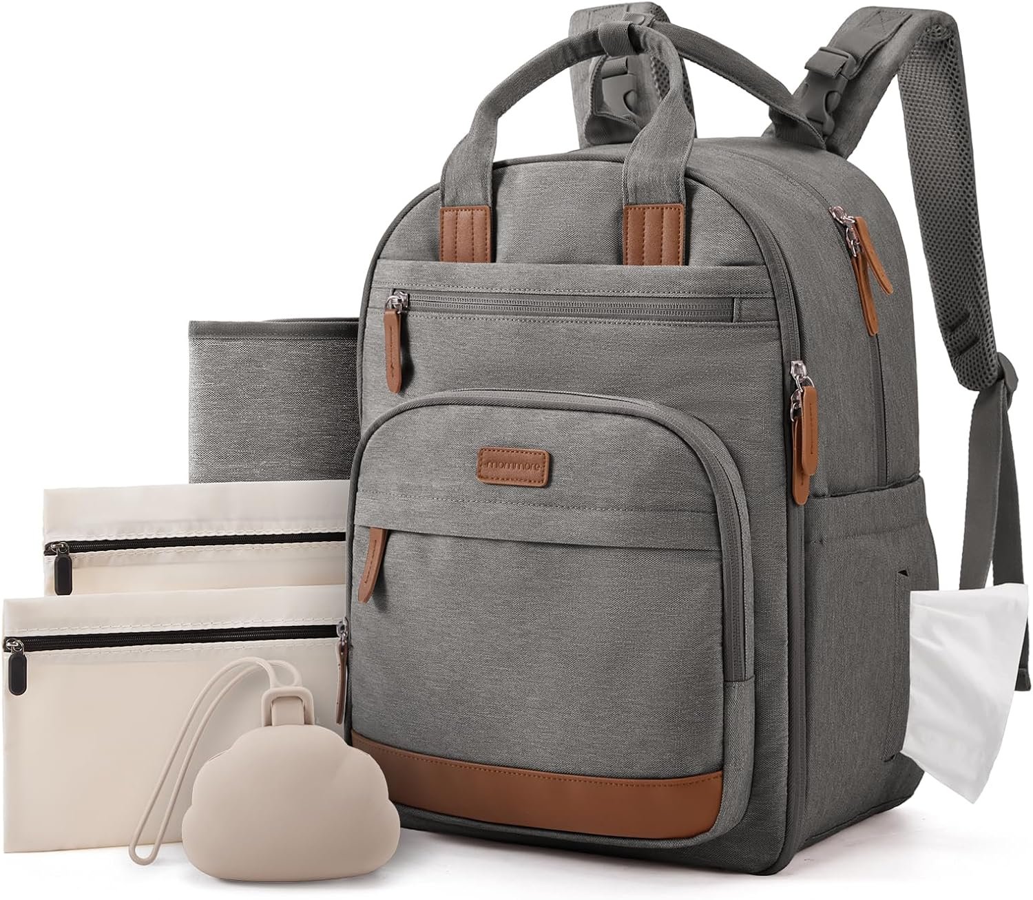 mommore Baby Diaper Bag with Waterproof Changing Pad, Dark Gray
