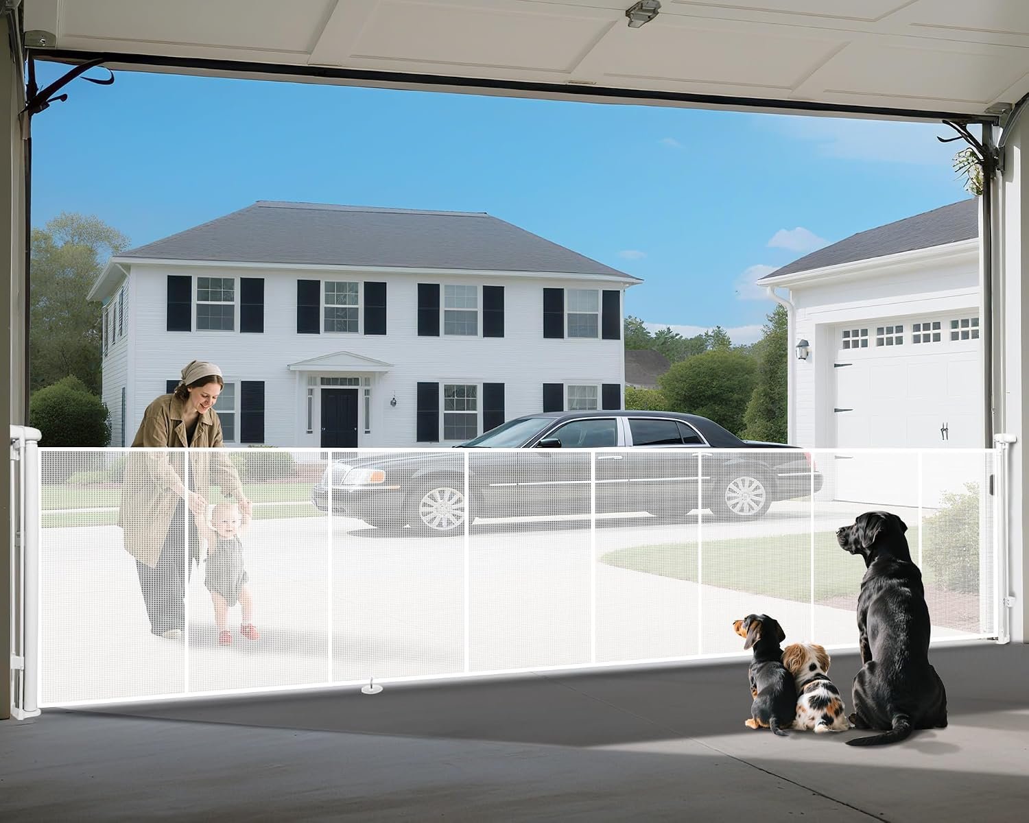 200″ Retractable Baby Gates Dog Gate Extra Wide, 42″ Tall Child Pet Safety Gate with Reinforced Strips for Stairs, Long Mesh Garage Gates Fence for Outdoor Indoor Large Openings Driveway Decks Patio