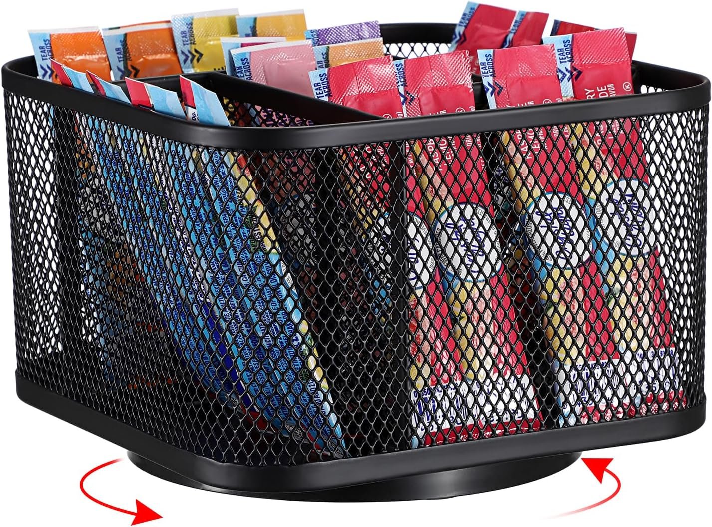 ELLDOO Metal Drink Packet Organizer for Powdered Drink Mix, Rotating Water Flavor Packet Holder with 5 Compartments, Lazy Susan Organizer for Remote Control, Glasses, Makeup Brush (Black)