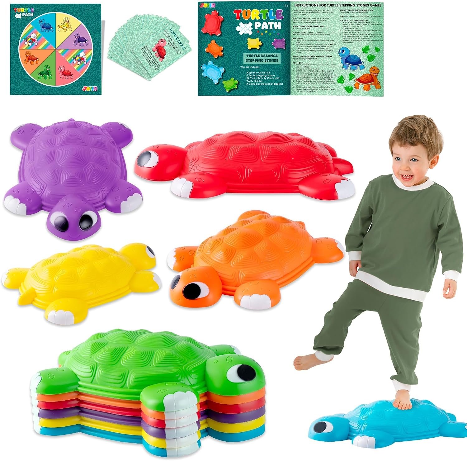 JOYIN Turtle Balance Stepping Stones, 6 Pcs Kids Turtle Jumping Stones Steps Stones Up to 265 Ibs, Kids Obstacle Course Coordination Game Toys for Ages 3 Years and UP Indoor or Outdoor Play