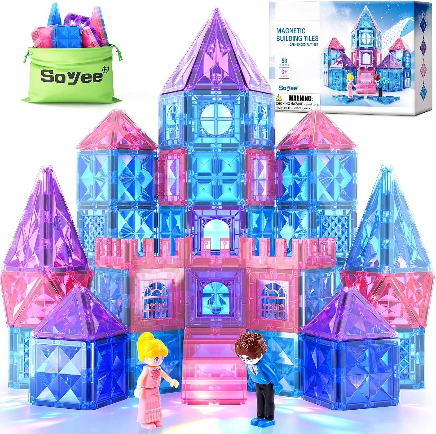 Diamond Magnetic Building Blocks for Kids – Princess Castle Magnetic Tiles Toys for 3-8 Year Old Girls & Boys – 3 4 5 6 Year Old Girl Birthday Xmas Gifts – STEM Educational Toys for Creative Play