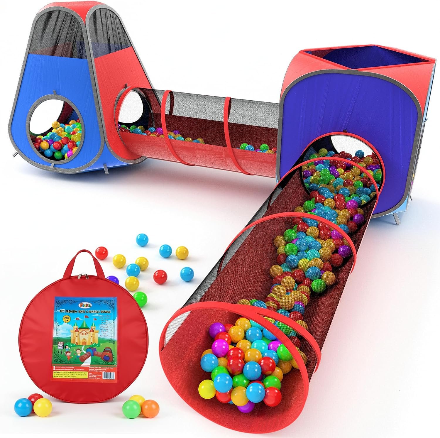 Playz 4pc Kids pop up Play Tent, Crawl Tunnel & Ball Pit for Kids