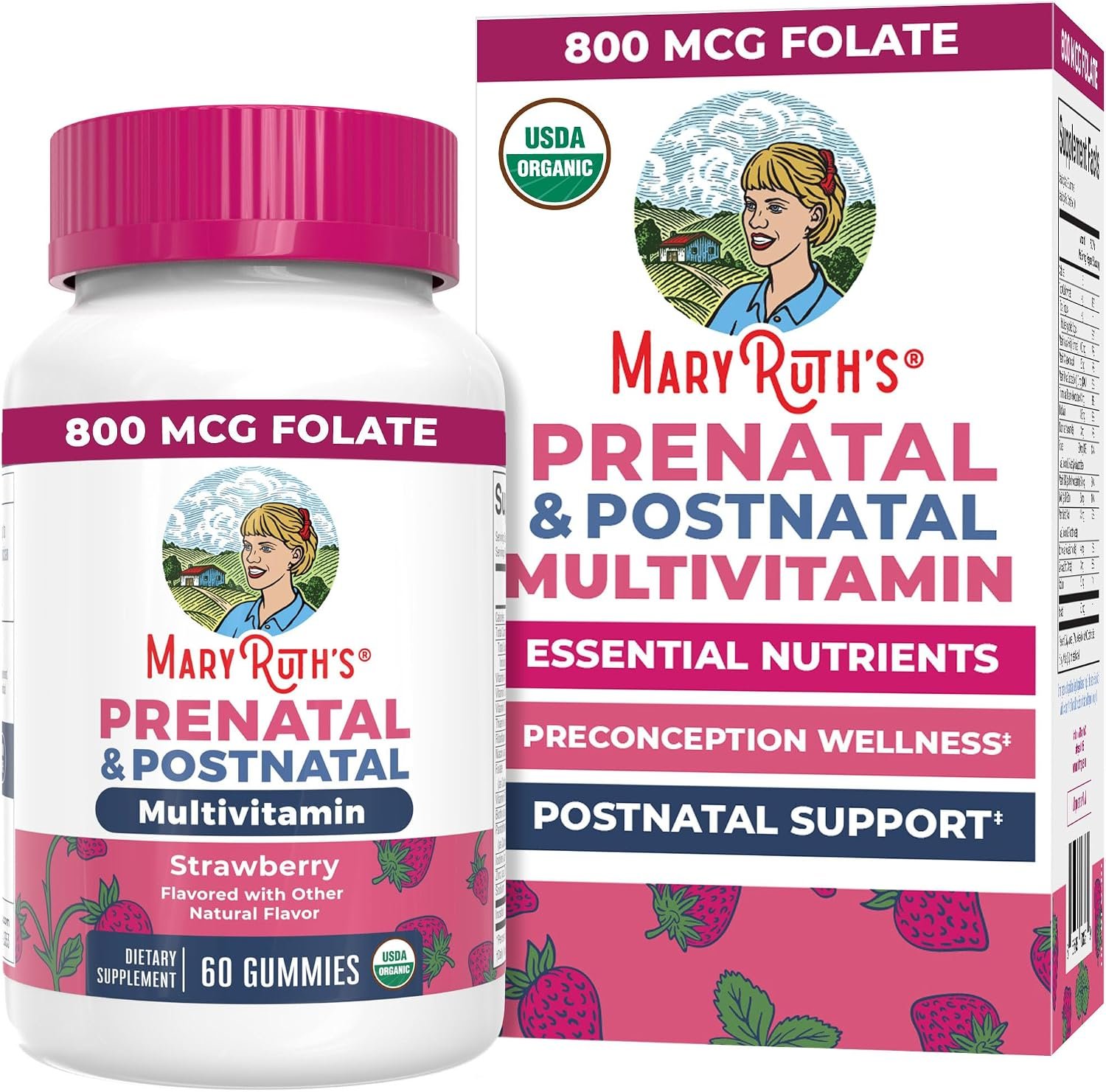 MARYRUTH’S USDA Organic Prenatal & Postnatal Multivitamin Gummies, 60 ct