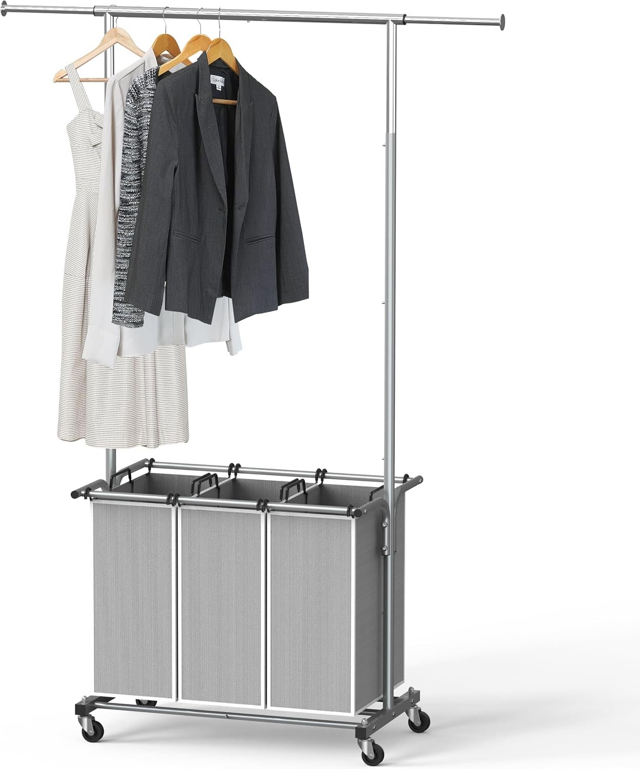 Simple Houseware Laundry Sorter Cart with Hanging Rod, Silver