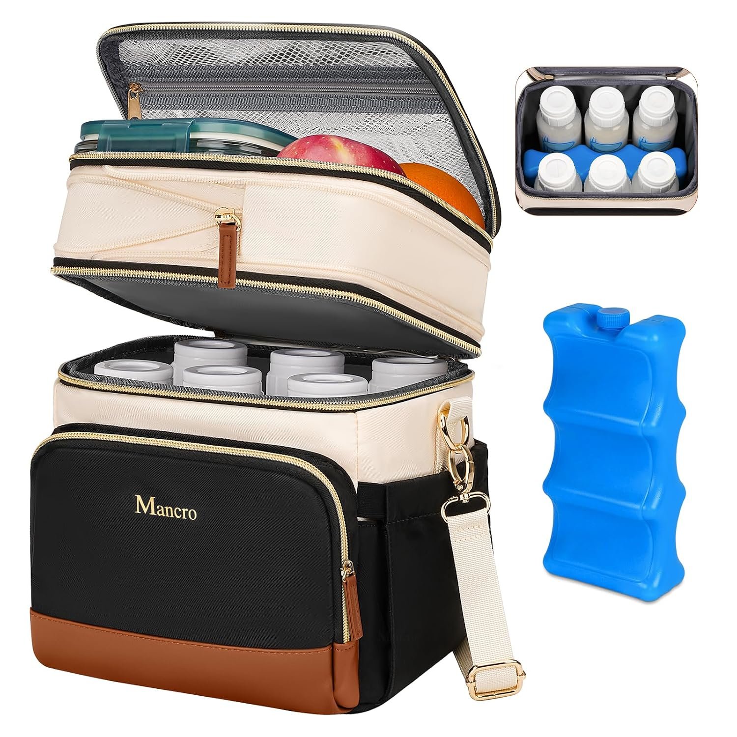 Mancro Expandable Breast Milk Cooler Travel Bag with Ice Pack