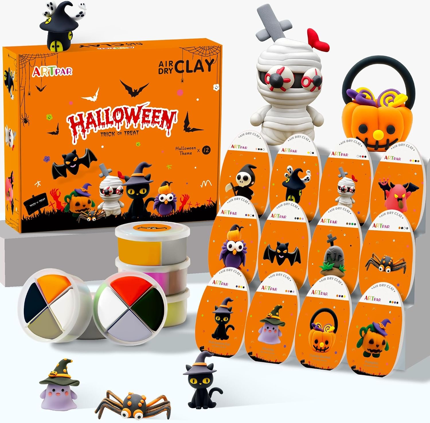 ARTPAR Kids Halloween Air Dry Clay Crafts, 12 Boxes Modeling Clay Kit