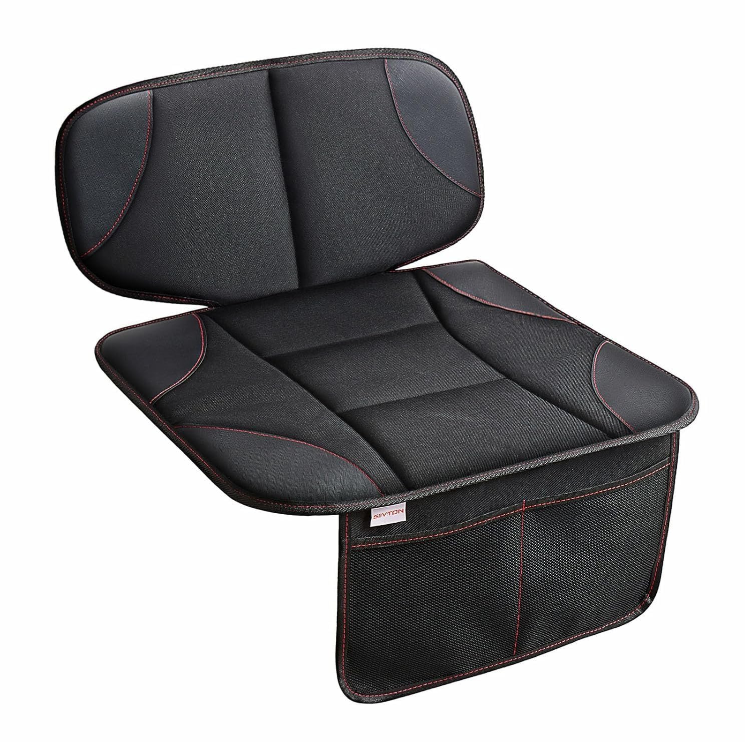 Siivton Kids Booster Seat Protector Mat, Thick, Anti-Slip, Waterproof, with Mesh Pockets for Toys & Snacks, Fits Most Cars, Black – 2 Pack