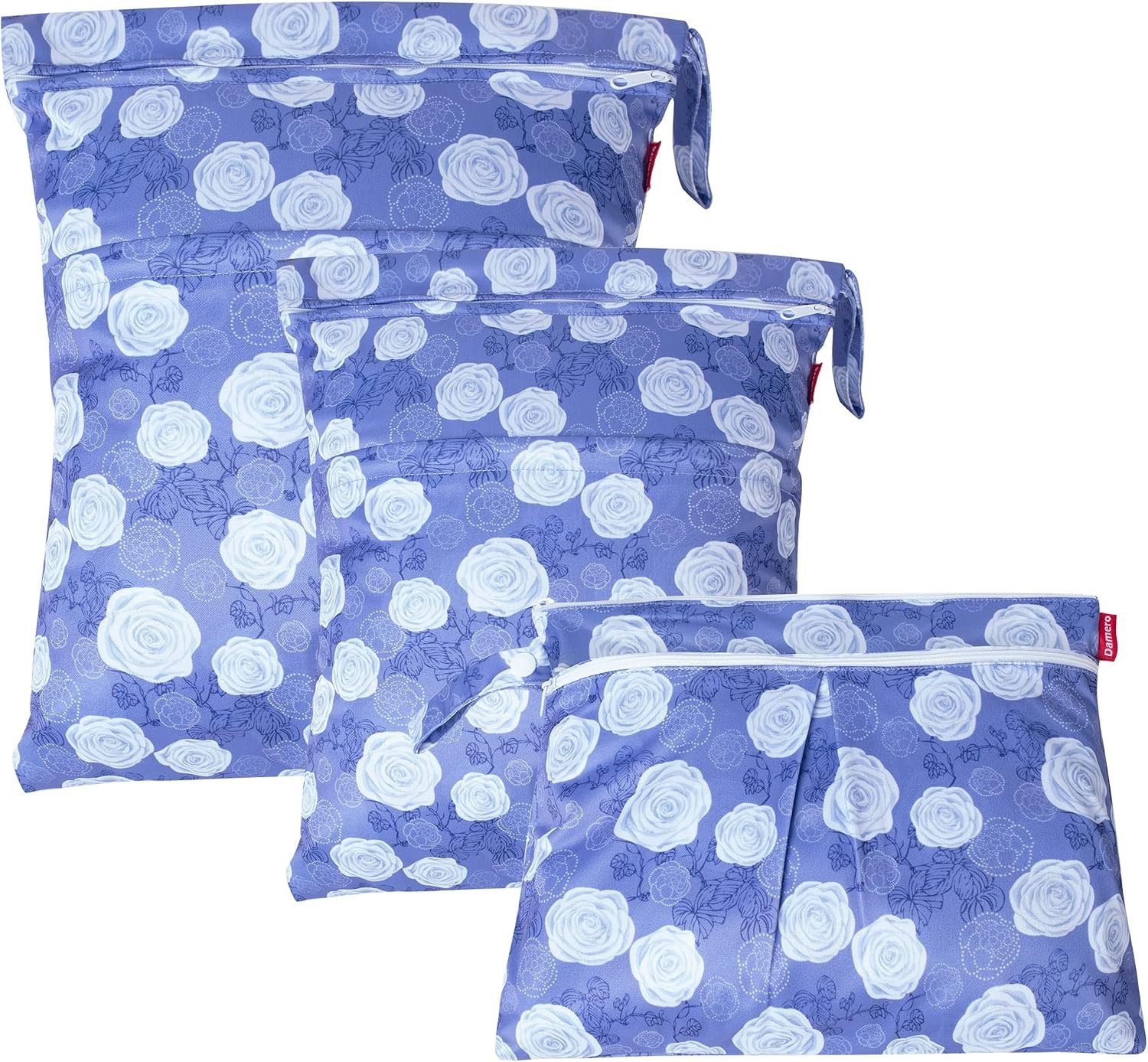 Damero 3 Pcs Wet Dry Bag for Cloth Diaper, Purple Flowers