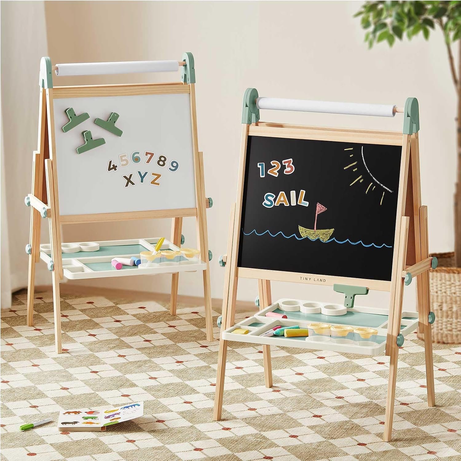 Tiny Land Foldable Wooden Kids Easel with Magnetic Letters & Numbers