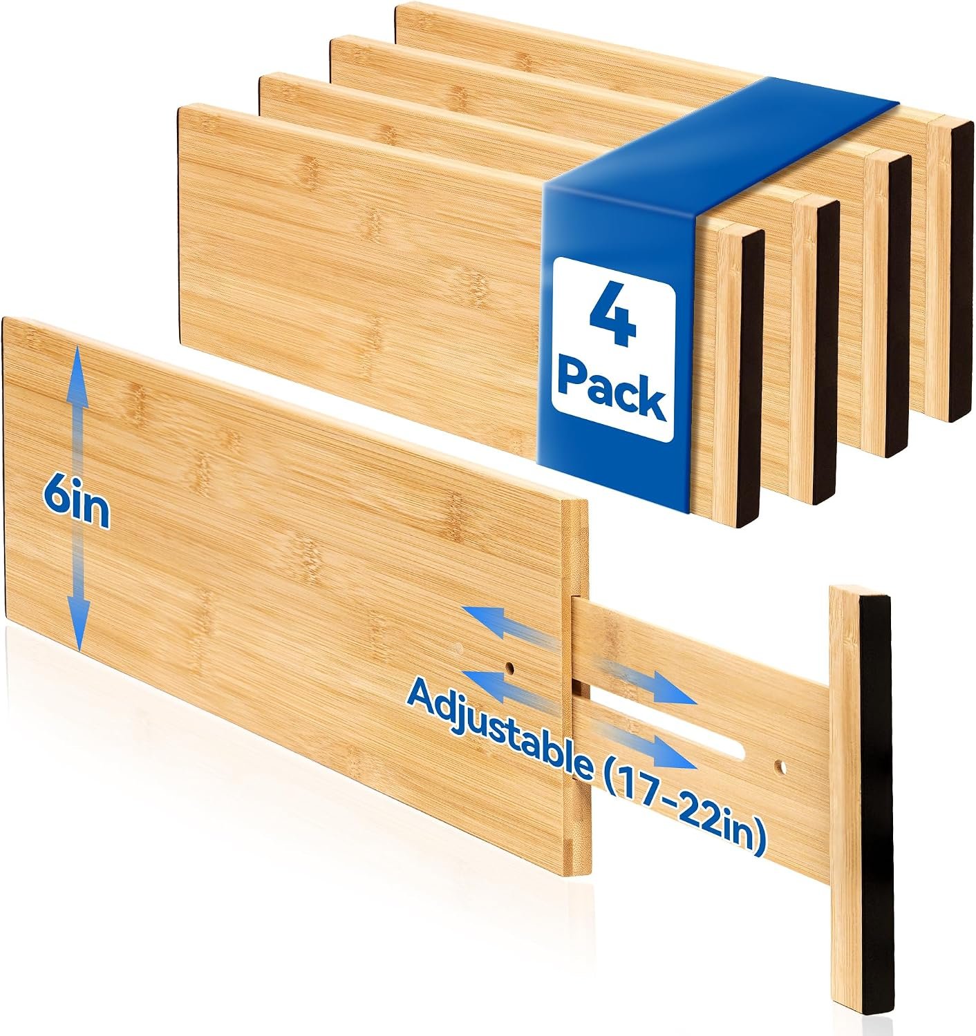 4 Pack 6″ Deep Bamboo Drawer Dividers, 17-22″ Expandable Kitchen Organizers
