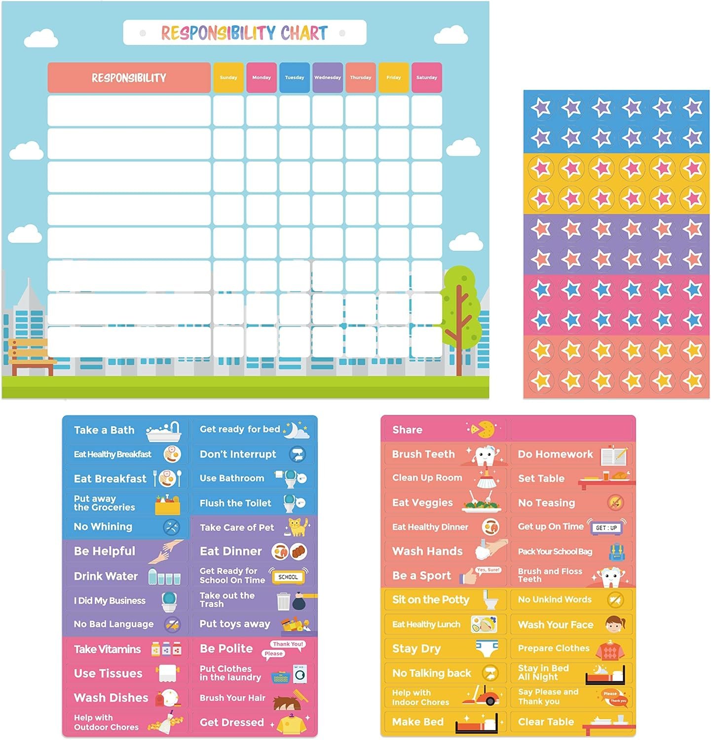 Chore Chart for Kids Magnetic Responsibility Chart Reward Chart 3D Stars
