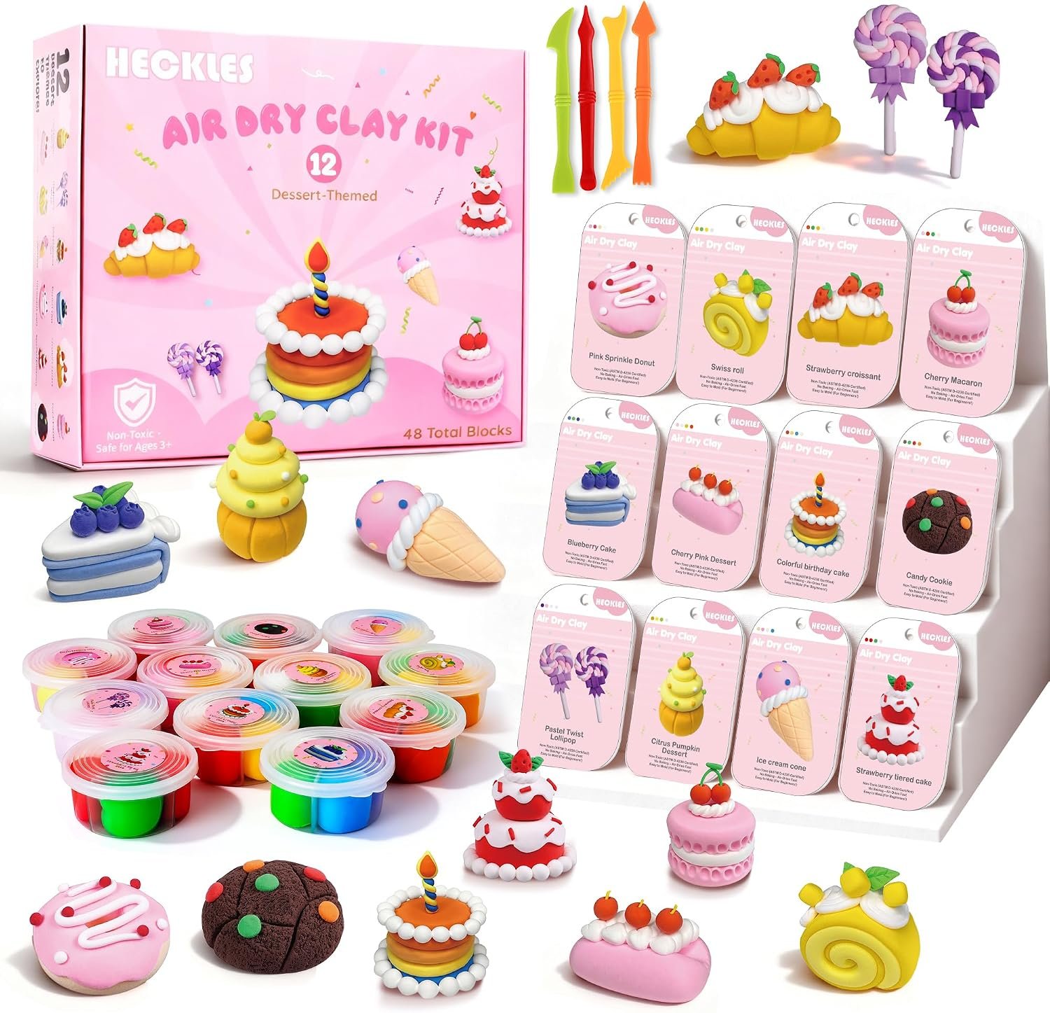 Air Dry Clay Kit for Kids 3-12, 12 Boxes with 48 Modeling Clay Blocks