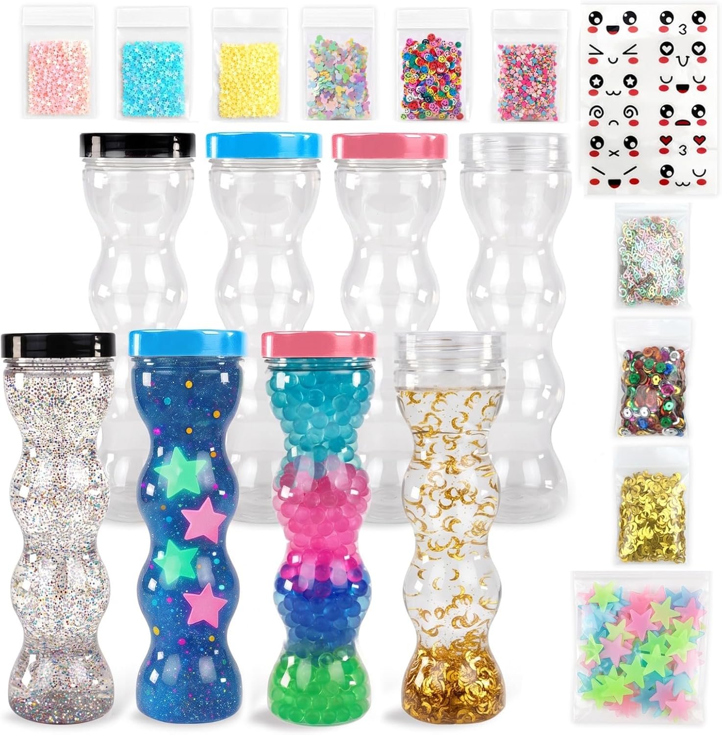 DIY Sensory Bottle Kit – 8 Leakproof 10 oz Plastic Bottles with Caps – Empty Relaxing Bottles for Adult Creativity & Mindfulness – Refillable Containers for DIY Projects