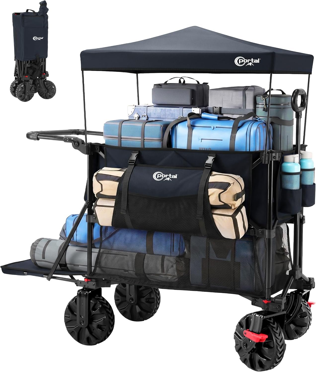 Portal Push & Pull Double Decker Wagon with Canopy,400L Collapsible Cart