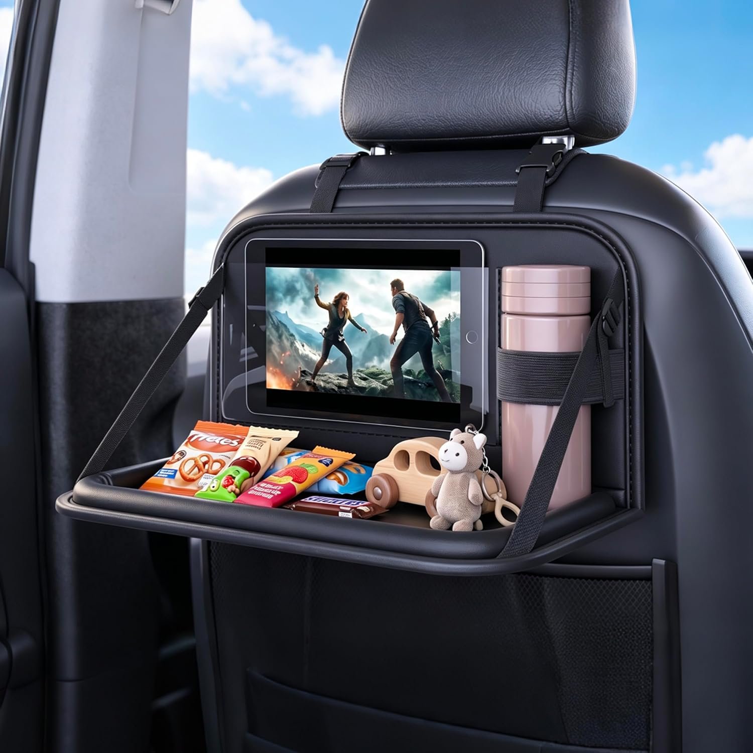 Backseat Car Organizer with Foldable Tray & Tablet Holder