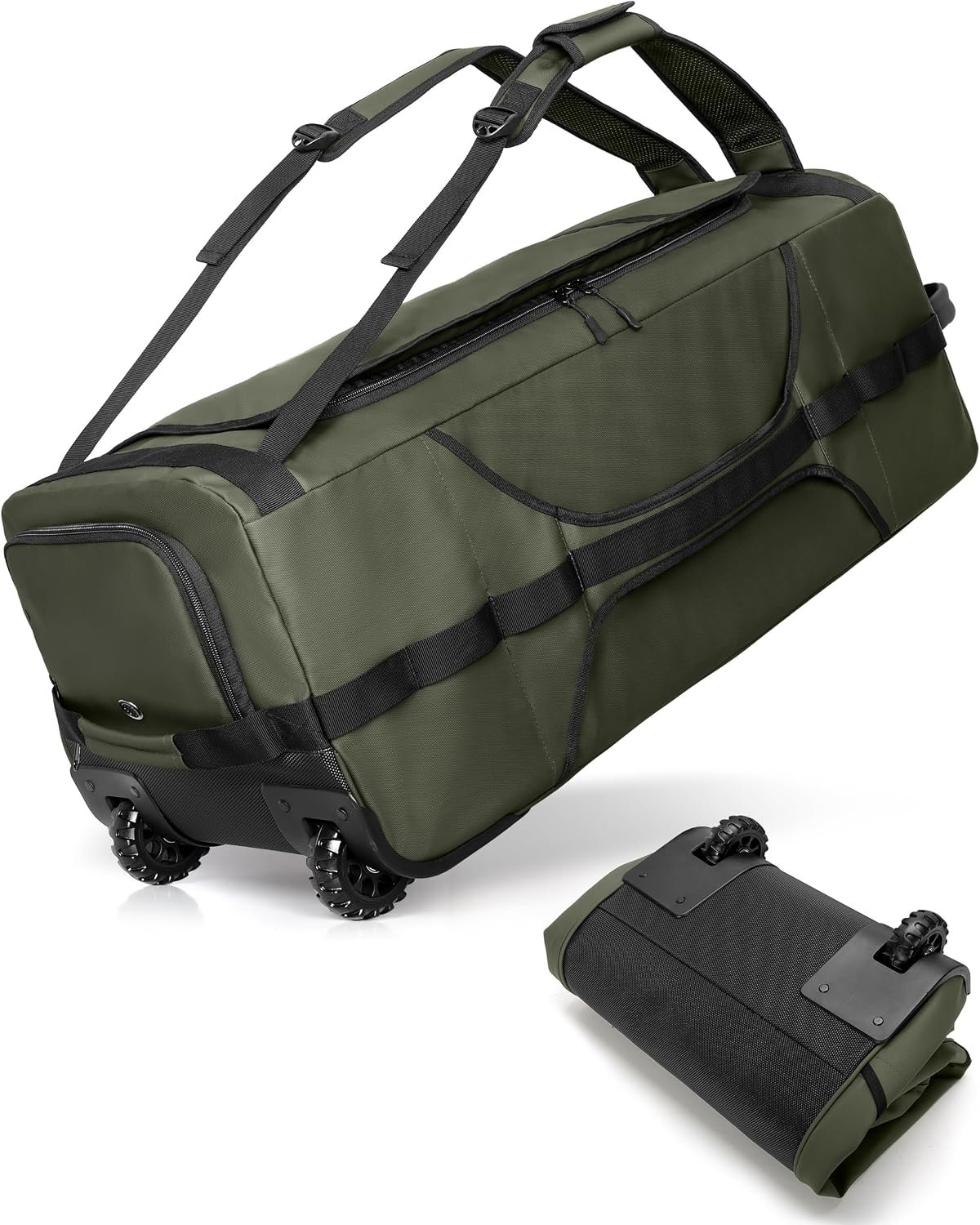 Smasrob 83L Rolling Duffle Bag with Wheels and Backpack Straps, Green