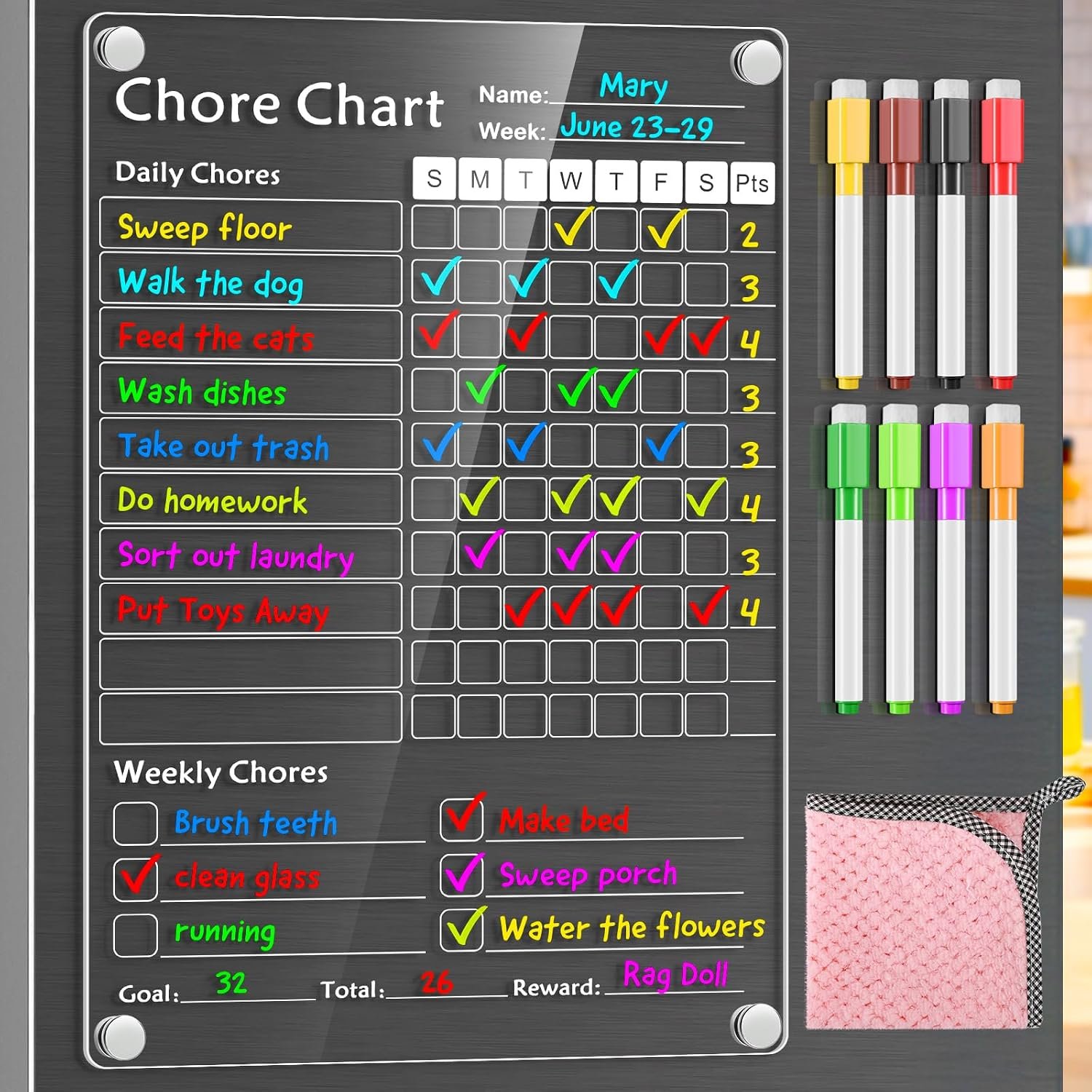 Acrylic Magnetic Chore Chart for Kids,Chores Chart for Fridge Refrigerator,Dry Erase Behavior Chore Chart for Multiple Kids,Reward Chart for Multiple Kids Teens Adults Family,8″x12″ (White-1 Pack)