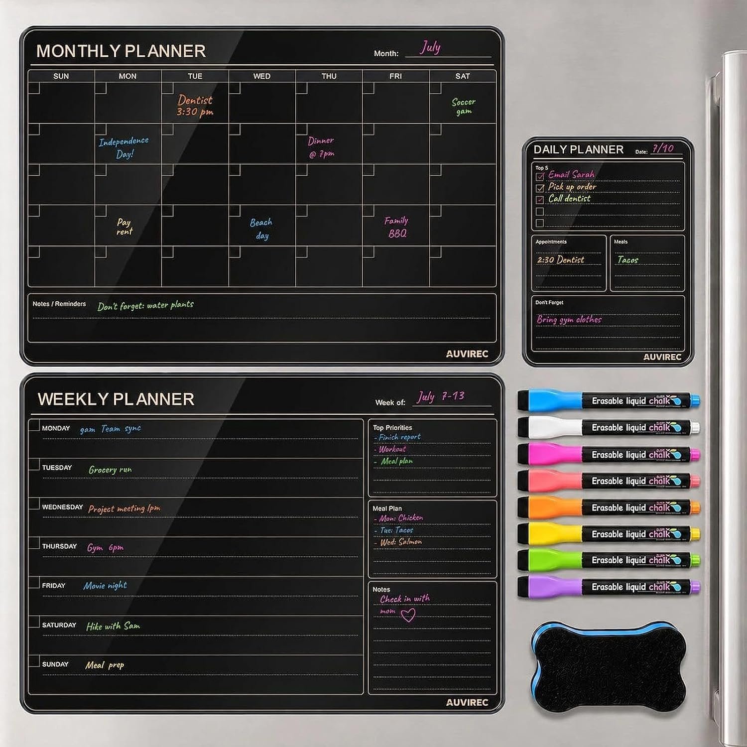 Magnetic Calendar for Refrigerator, Black Fridge Whiteboard Planner