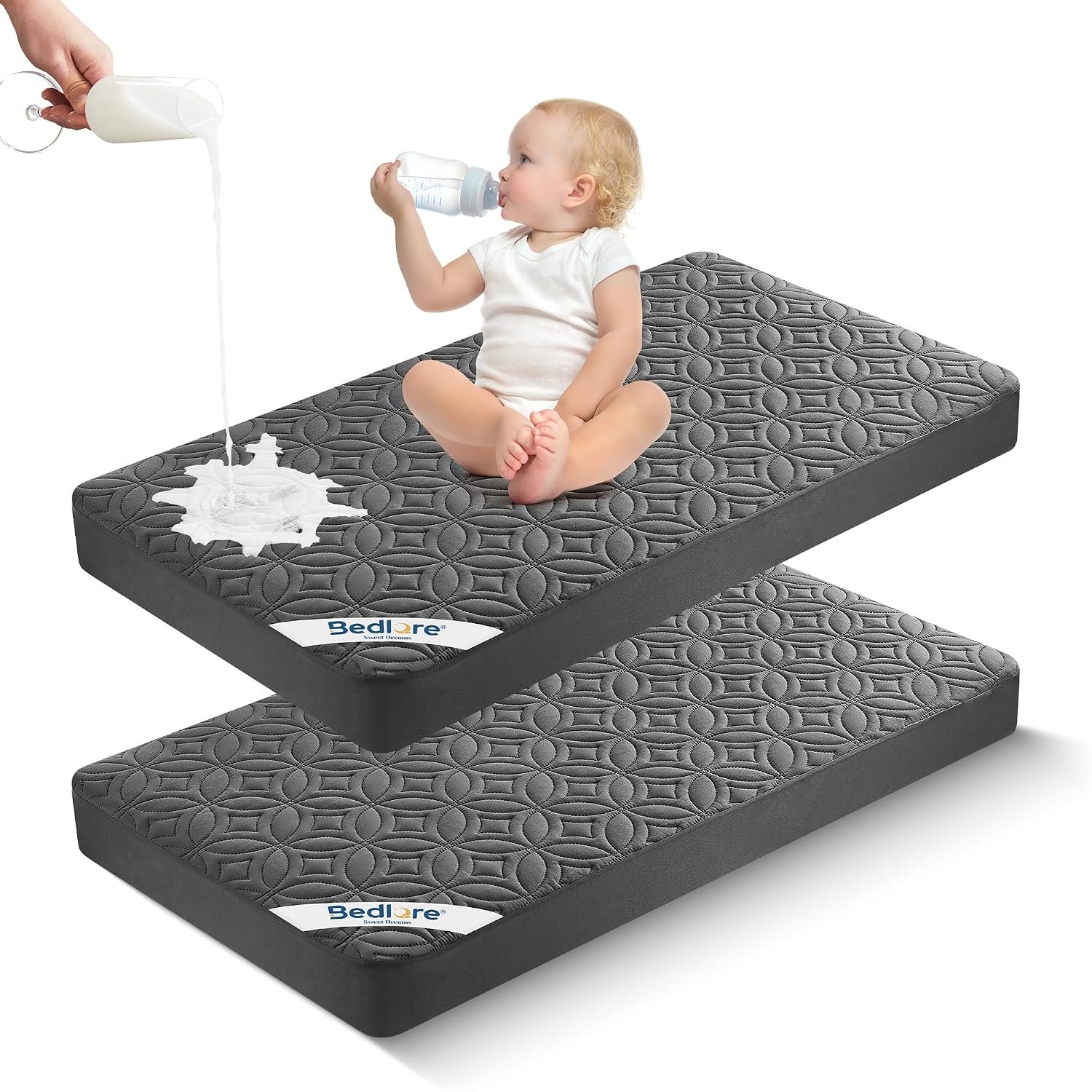 BEDLORE Waterproof Crib Mattress Protector 2 Pack for Standard Toddler Bed