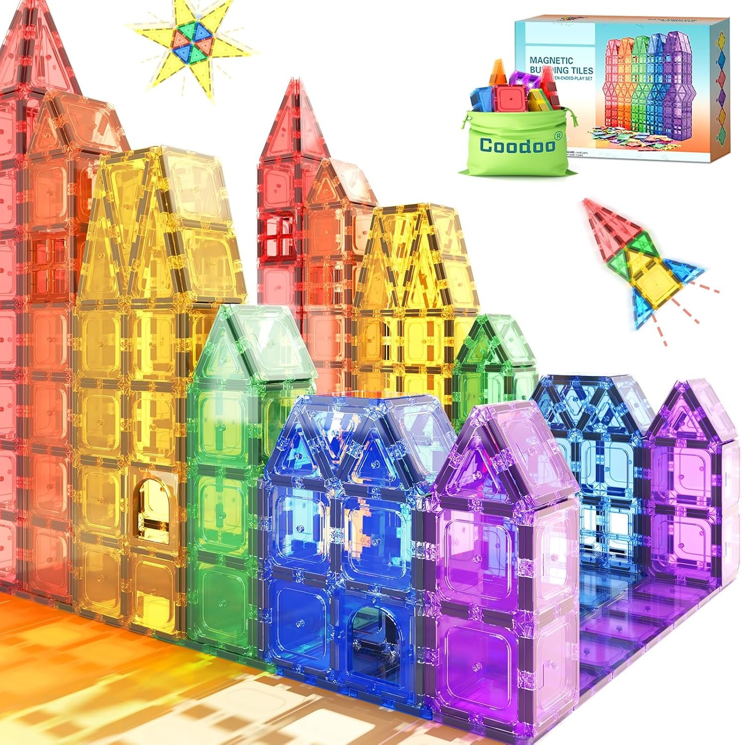 Coodoo Magnetic Tiles Kids Toys STEM Magnet Toy for Toddler Magnetic Blocks Building Preschool Learning Sensory Montessori Toys for 3+ Year Old Boys and Girls, Safe Creativity Toddler Kids Toy 40PCS