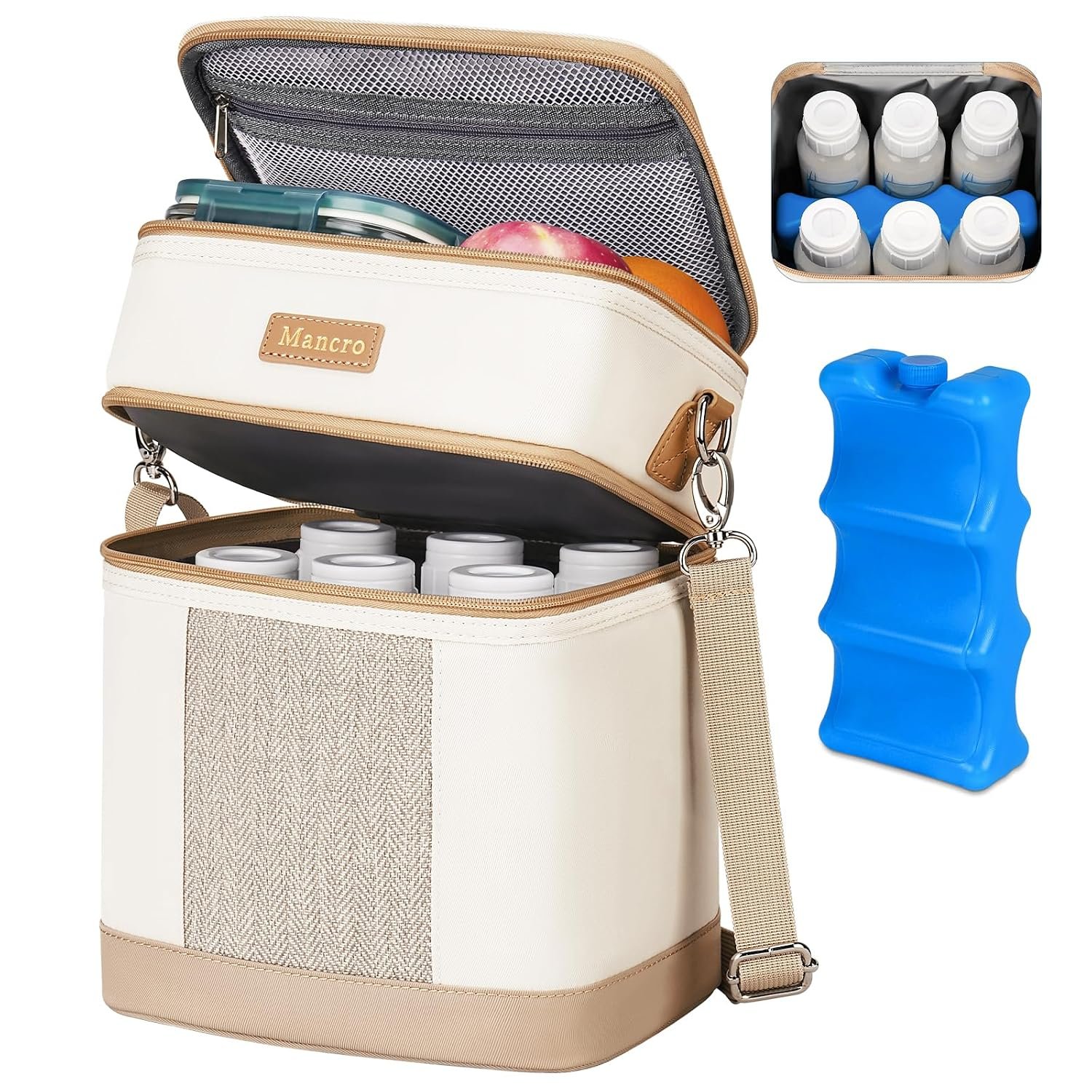 Mancro Breastmilk Cooler Bag with Ice Pack, Insulated Baby Bottles Bag