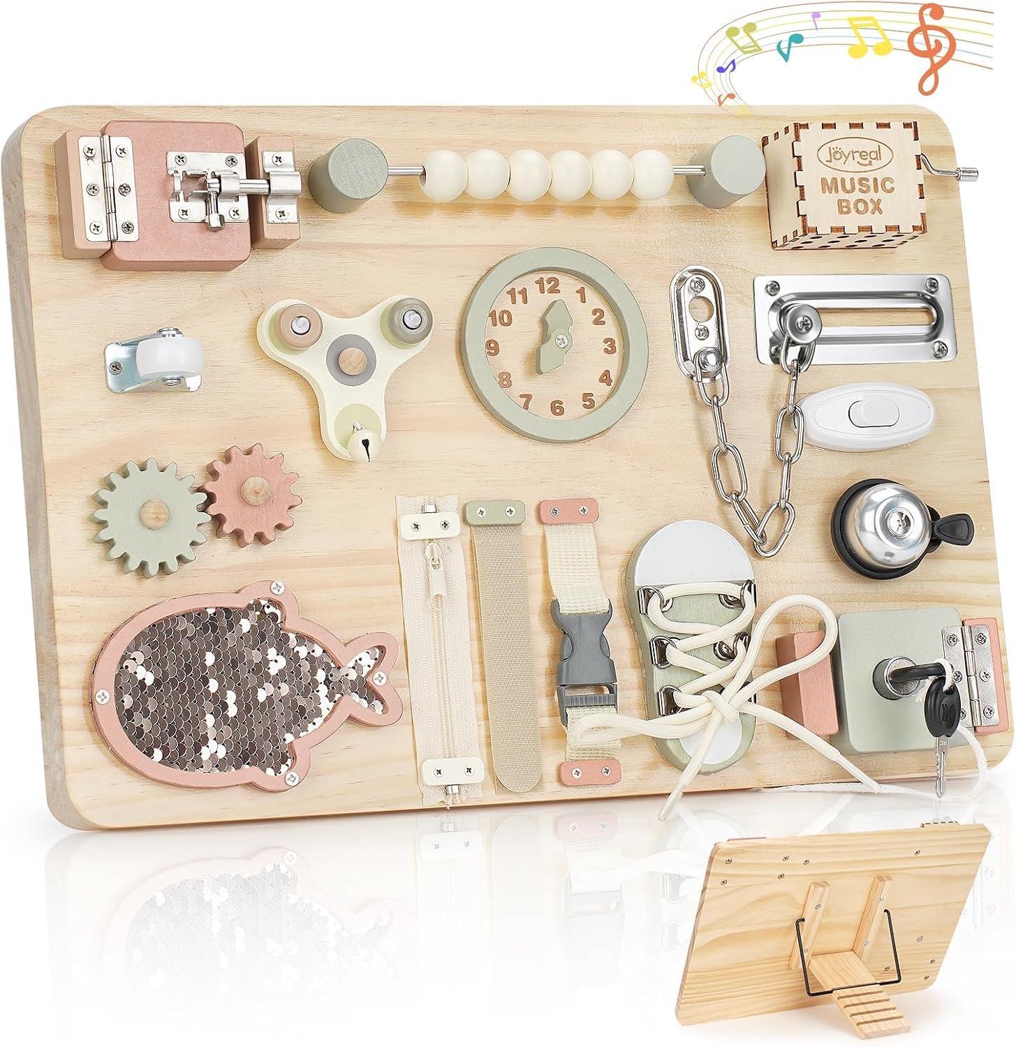 Joyreal Large Wooden Busy Board with Foldable Stand for Toddlers