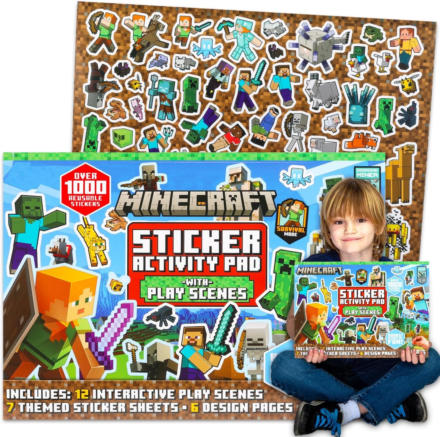 Minecraft Stickers Giant Activity Pad for Kids – 1000+ Sticker Book 11″x14″