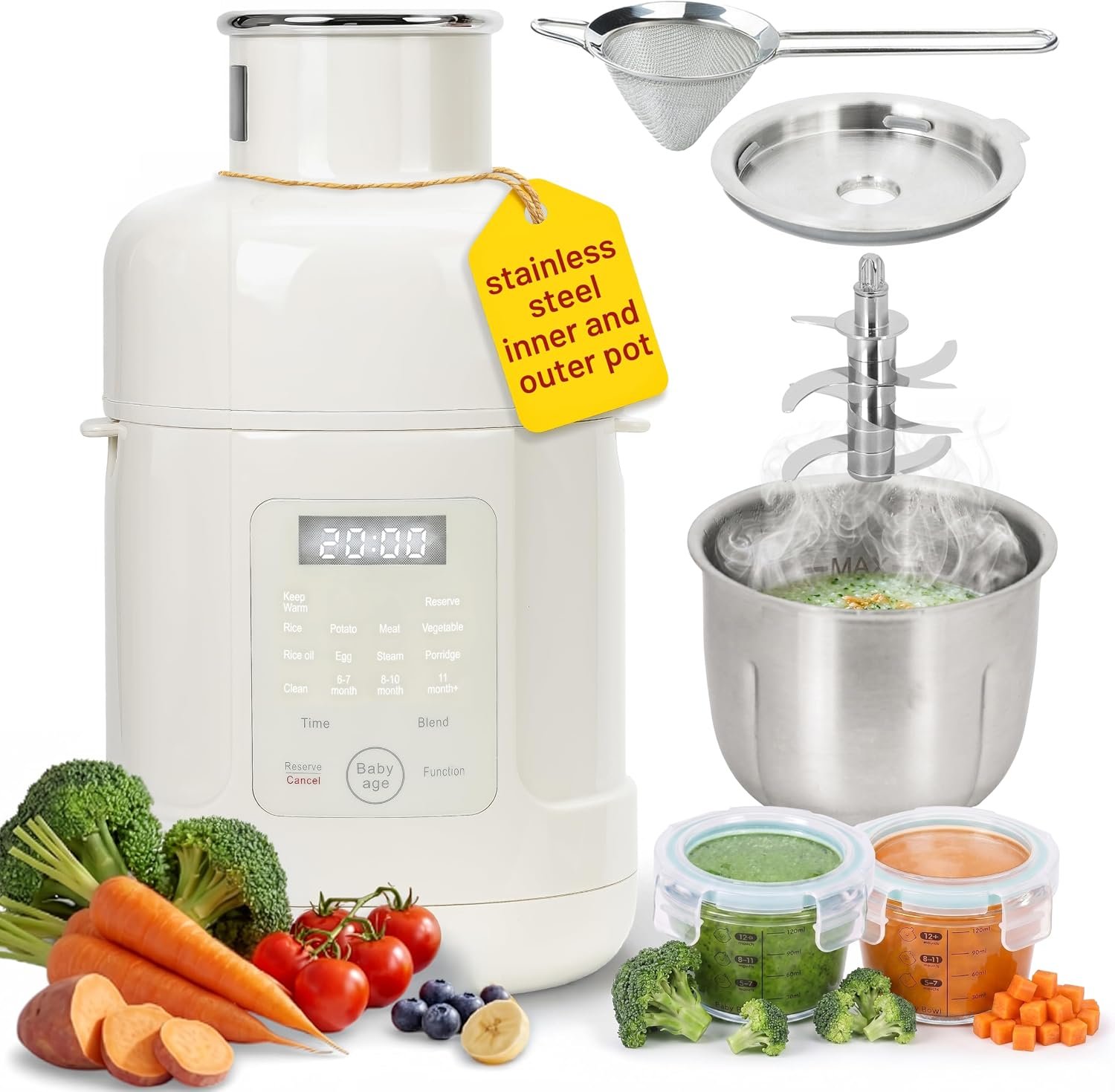 Colenza Stainless Steel Baby Food Maker Steamer, Blender, Strainer & 2 Jars