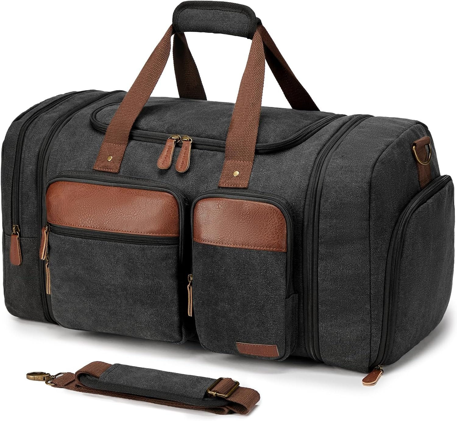 Canvas Duffle Bag for Travel 50L Expandable, Dark Grey